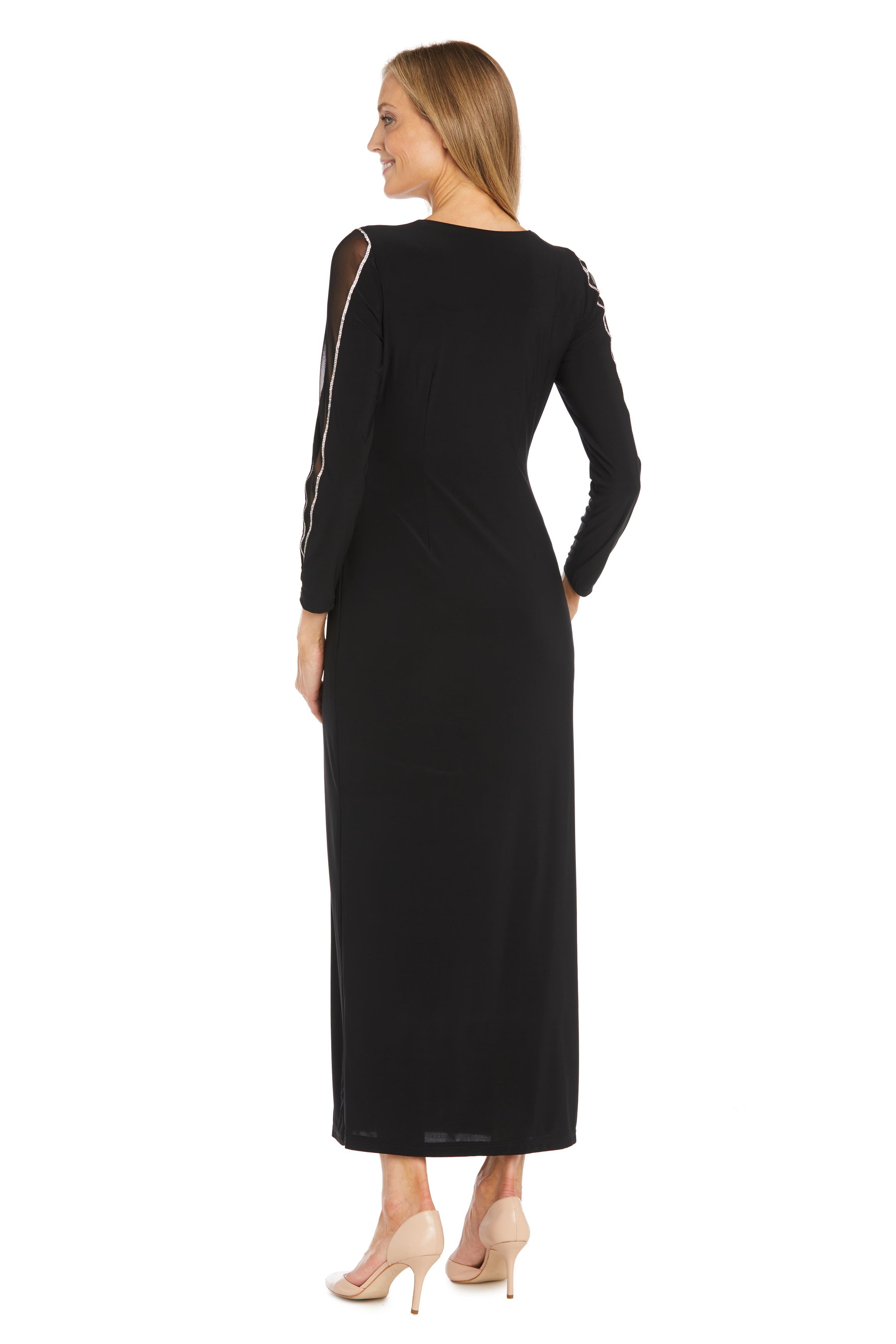 Missy Long Sheer Insert Sleeve Detail Wrap Dress