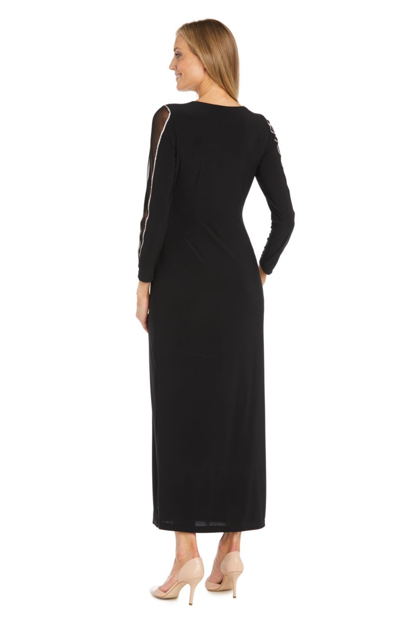 Missy Long Sheer Insert Sleeve Detail Wrap Dress
