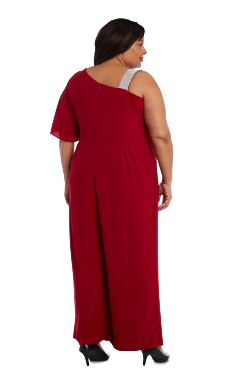 Womens One Shoulder Panel Jumpsuit with Rhinestone Strap