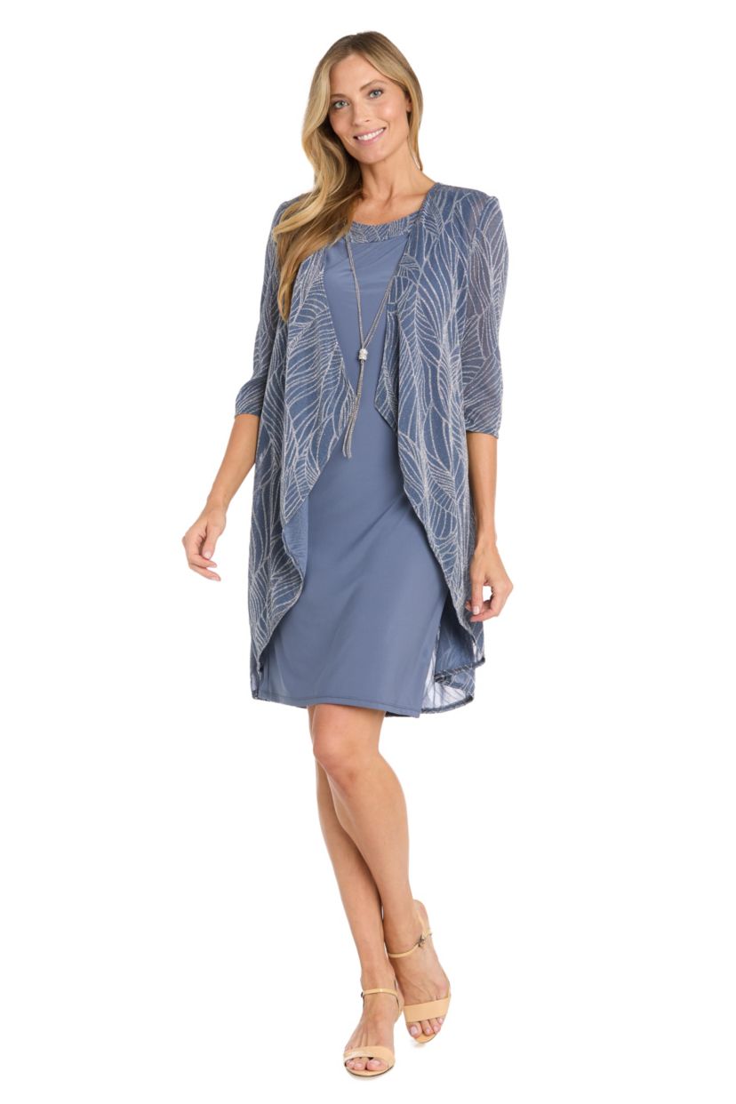 2Pc Printed Jacket Dress with Detachable Necklace