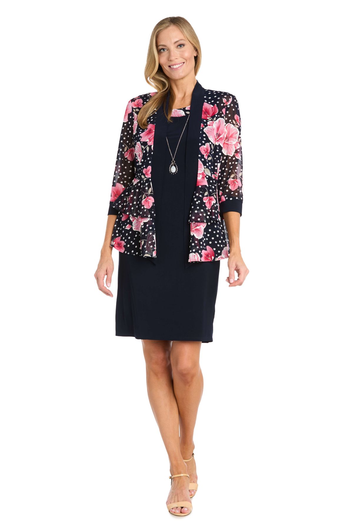 2Pc Printed Jacket Dress with Detachable Necklace