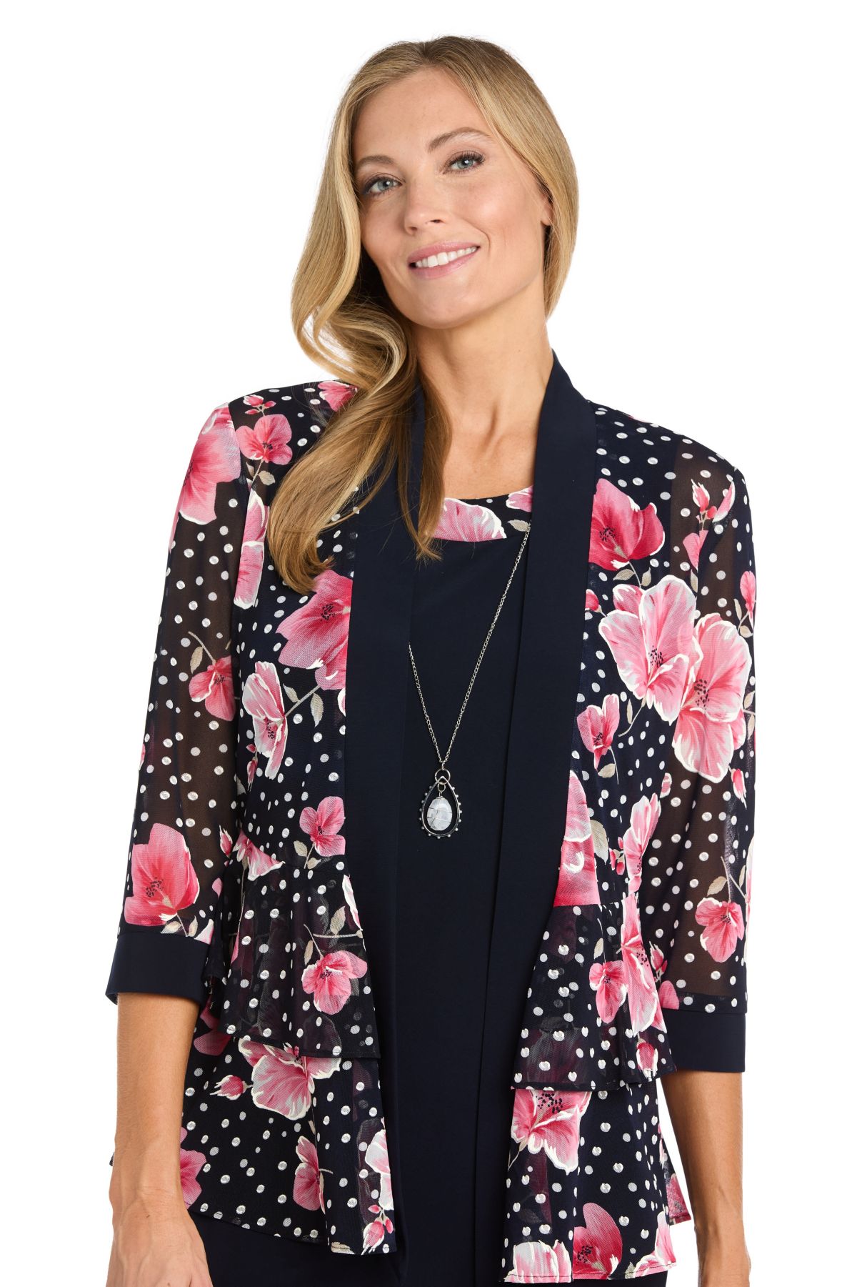 2Pc Printed Jacket Dress with Detachable Necklace