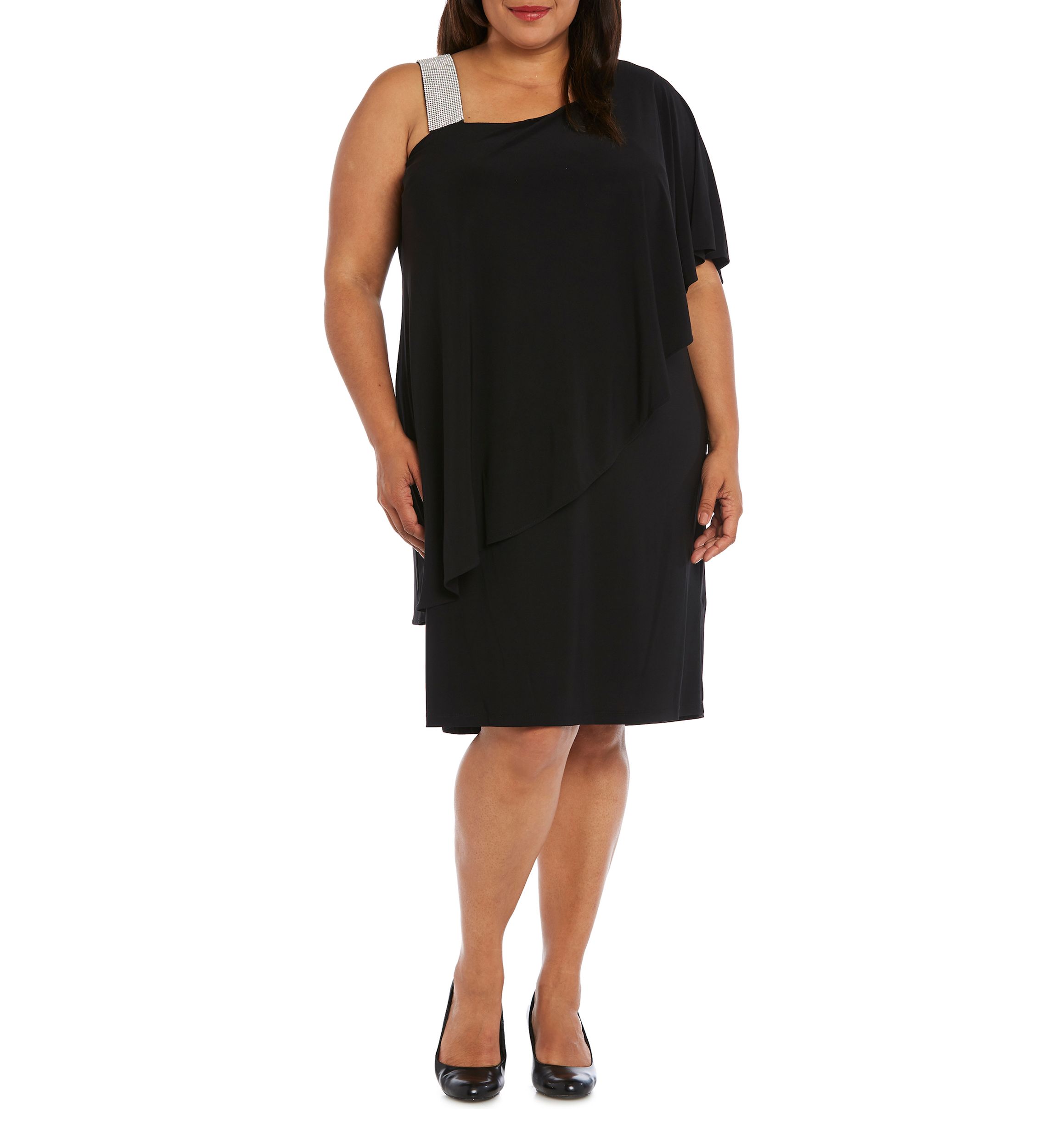 1Pc One Shoulder Panel Short Dress With Rhinestone Strap
