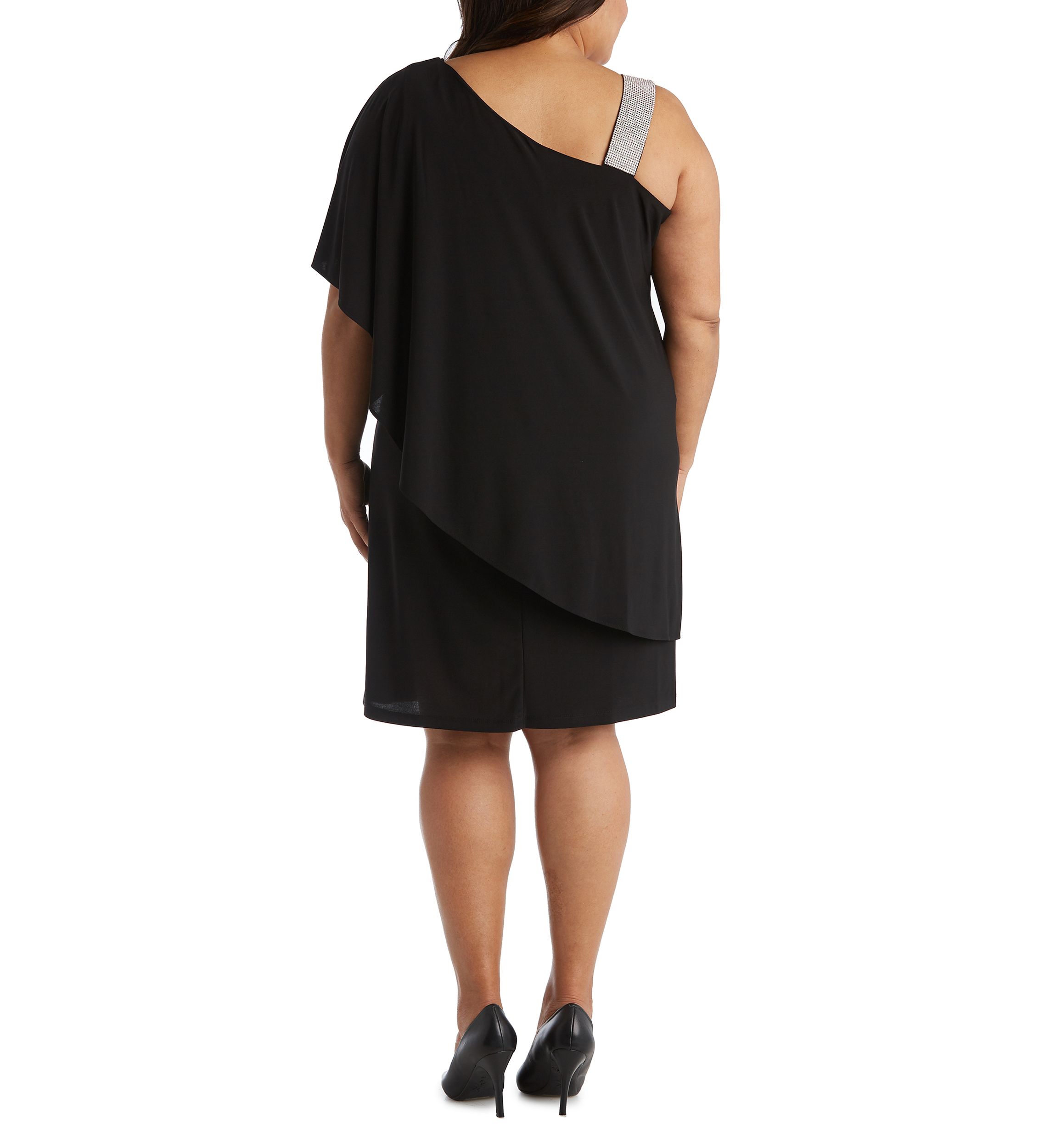1Pc One Shoulder Panel Short Dress With Rhinestone Strap