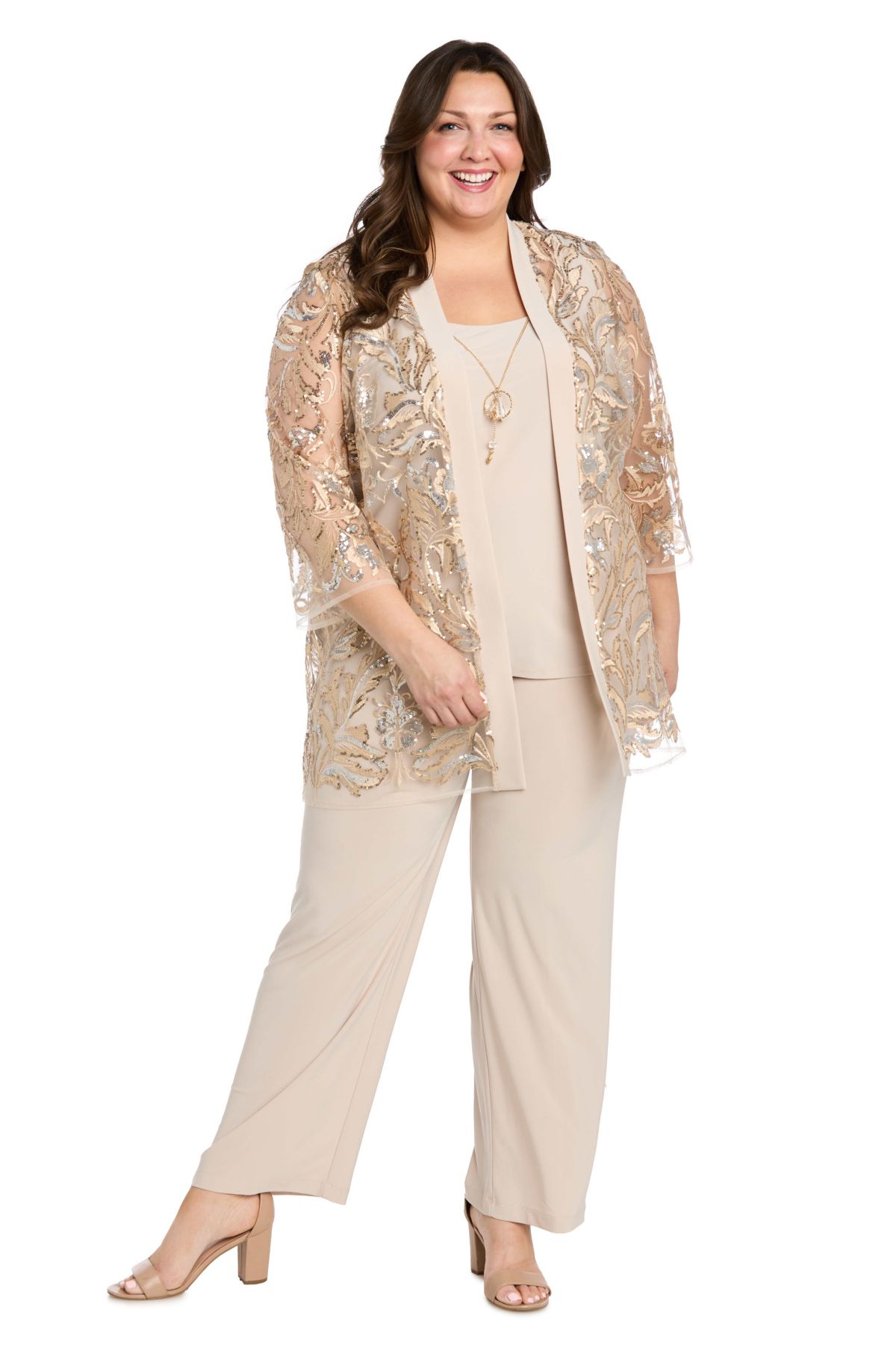 Womens 3pc Pantsuit With a Threadwork And Beaded Pattern Jacket