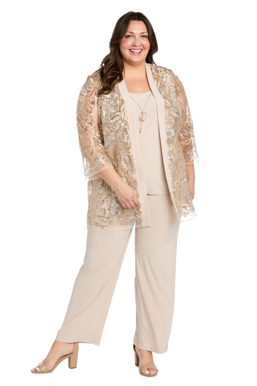 Womens 3pc Pantsuit With a Threadwork And Beaded Pattern Jacket