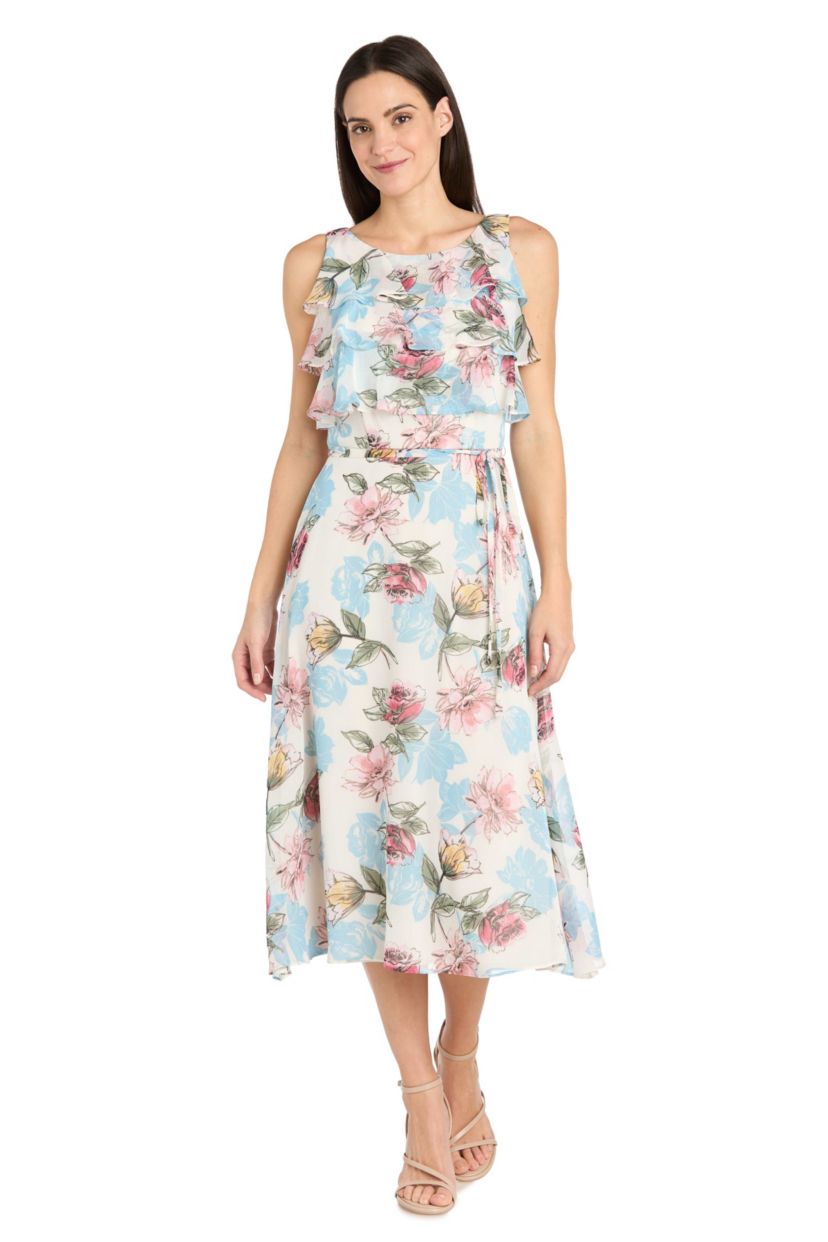 1Pc Printed Chiffon Tiered Bodice Dress