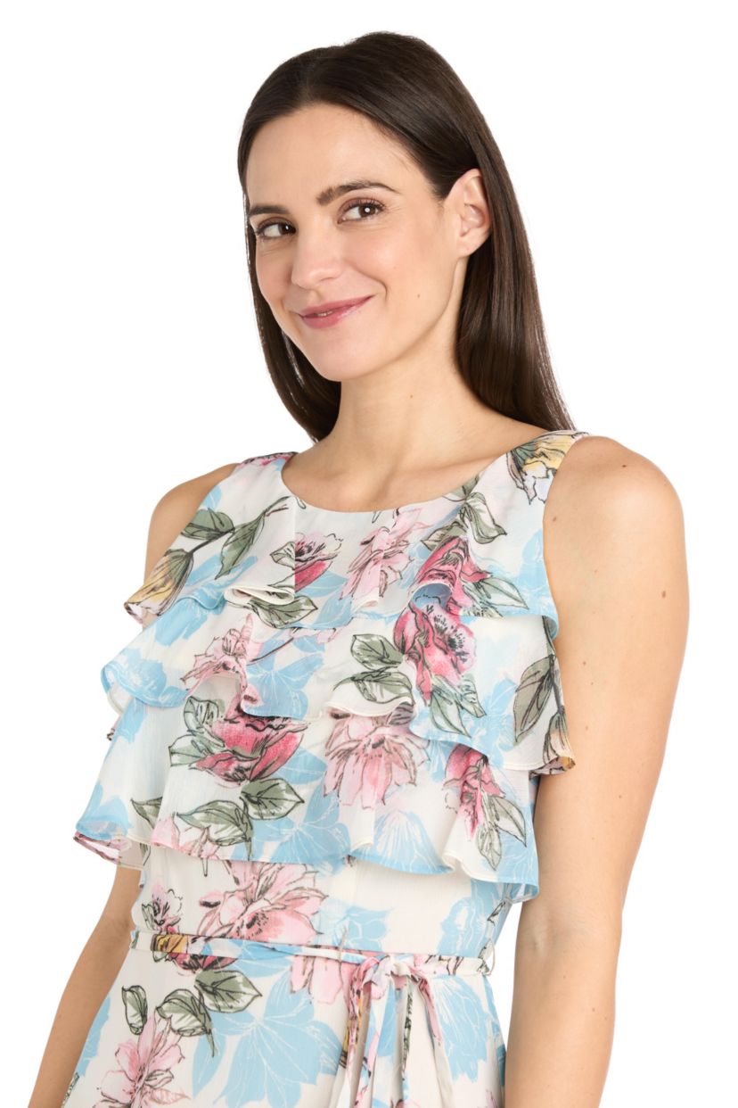 1Pc Printed Chiffon Tiered Bodice Dress