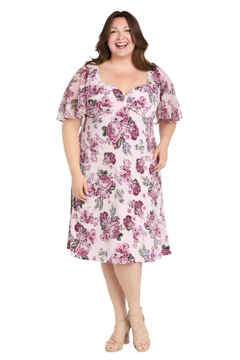 1Pc Puff Print Jersey and Mesh Capelet Dress