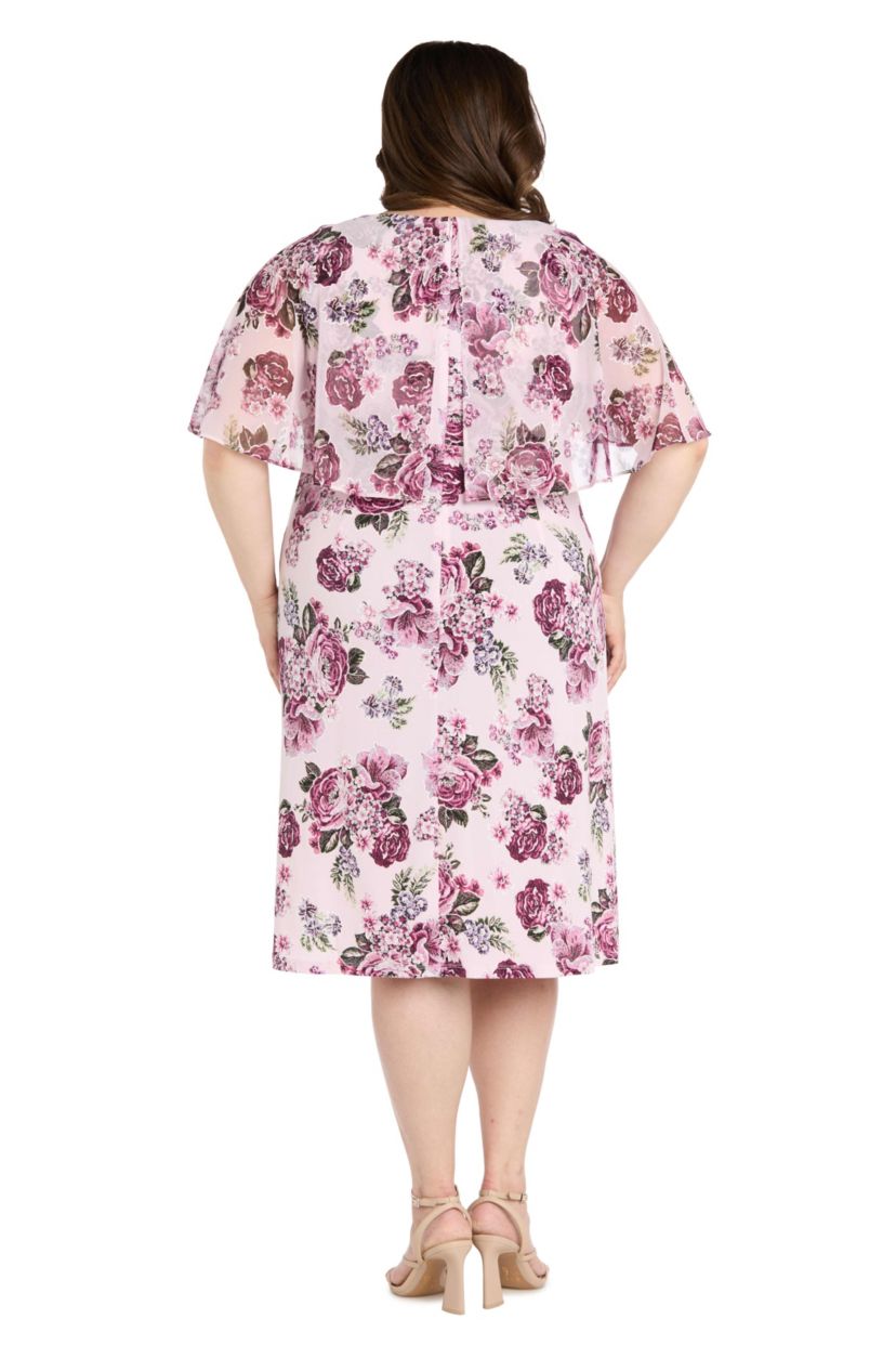 1Pc Puff Print Jersey and Mesh Capelet Dress