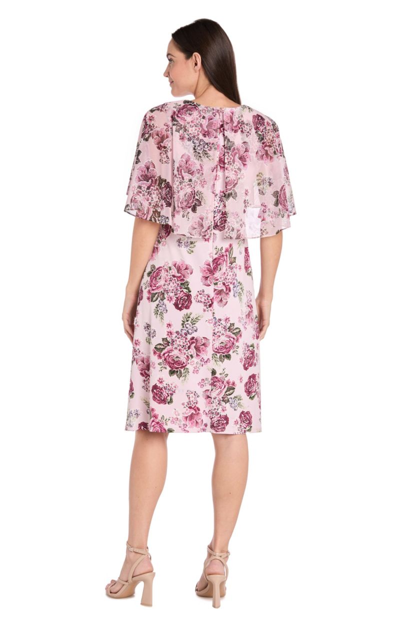 1Pc Puff Print Jersey and Mesh Capelet Dress