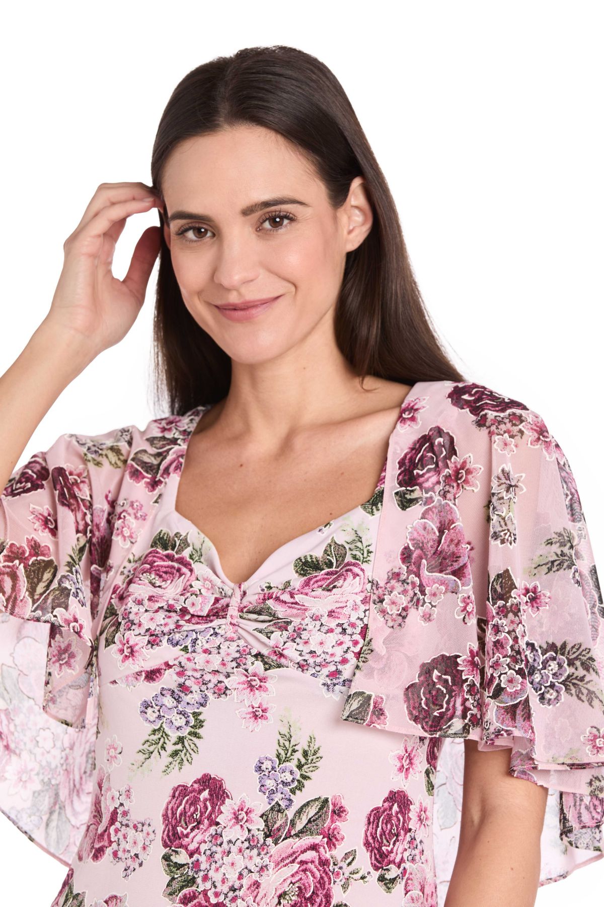 1Pc Puff Print Jersey and Mesh Capelet Dress