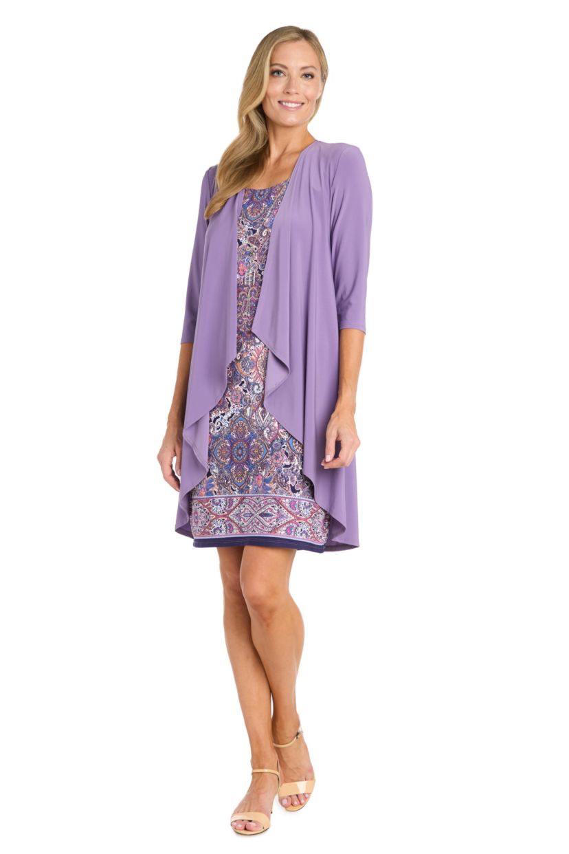 2Pc Paisley Printed Tank Dress with Jacket and Detachable Necklace