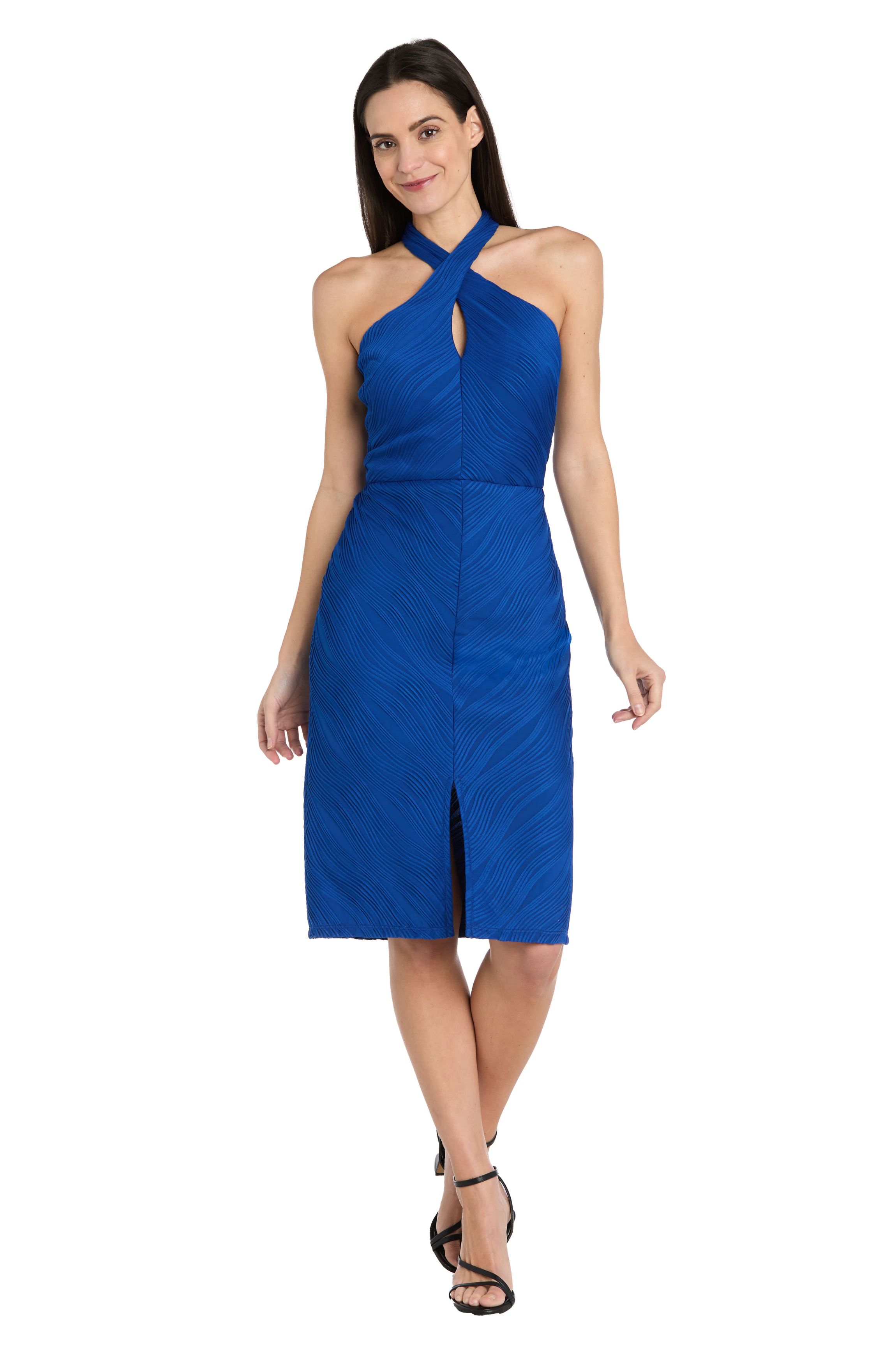 Women's R&M Richards Short Scuba Ribknit Halter Dress, Size: 14, Royal