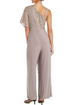 Women's Embellished Sequin Lace Caplet Jumpsuit with Straps