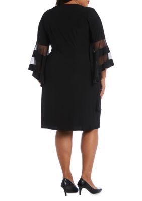 Plus Sheer Trim Angel Sleeve Wrap Dress