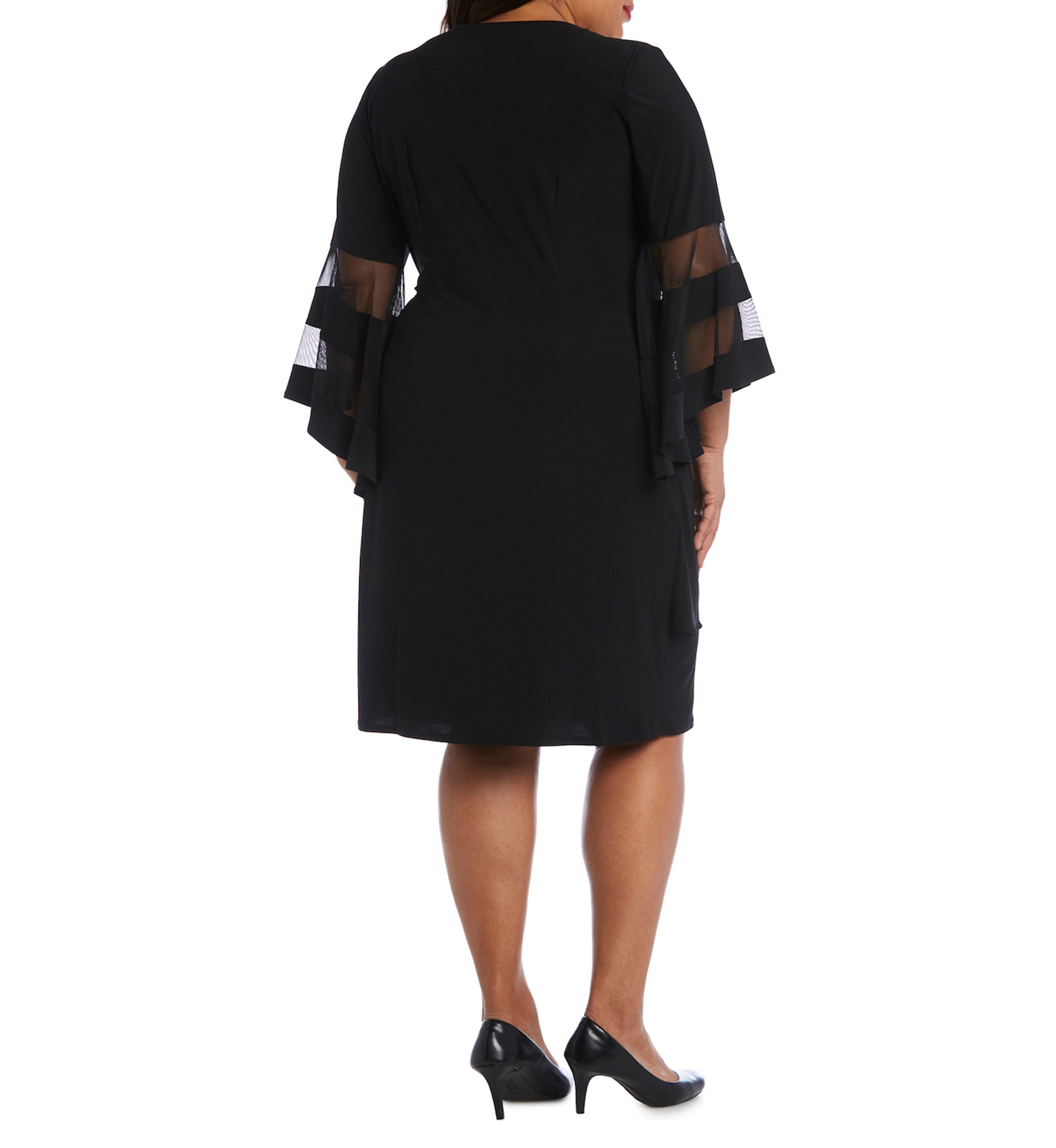Plus Size Sheer Trim Angel Sleeve Wrap Dress
