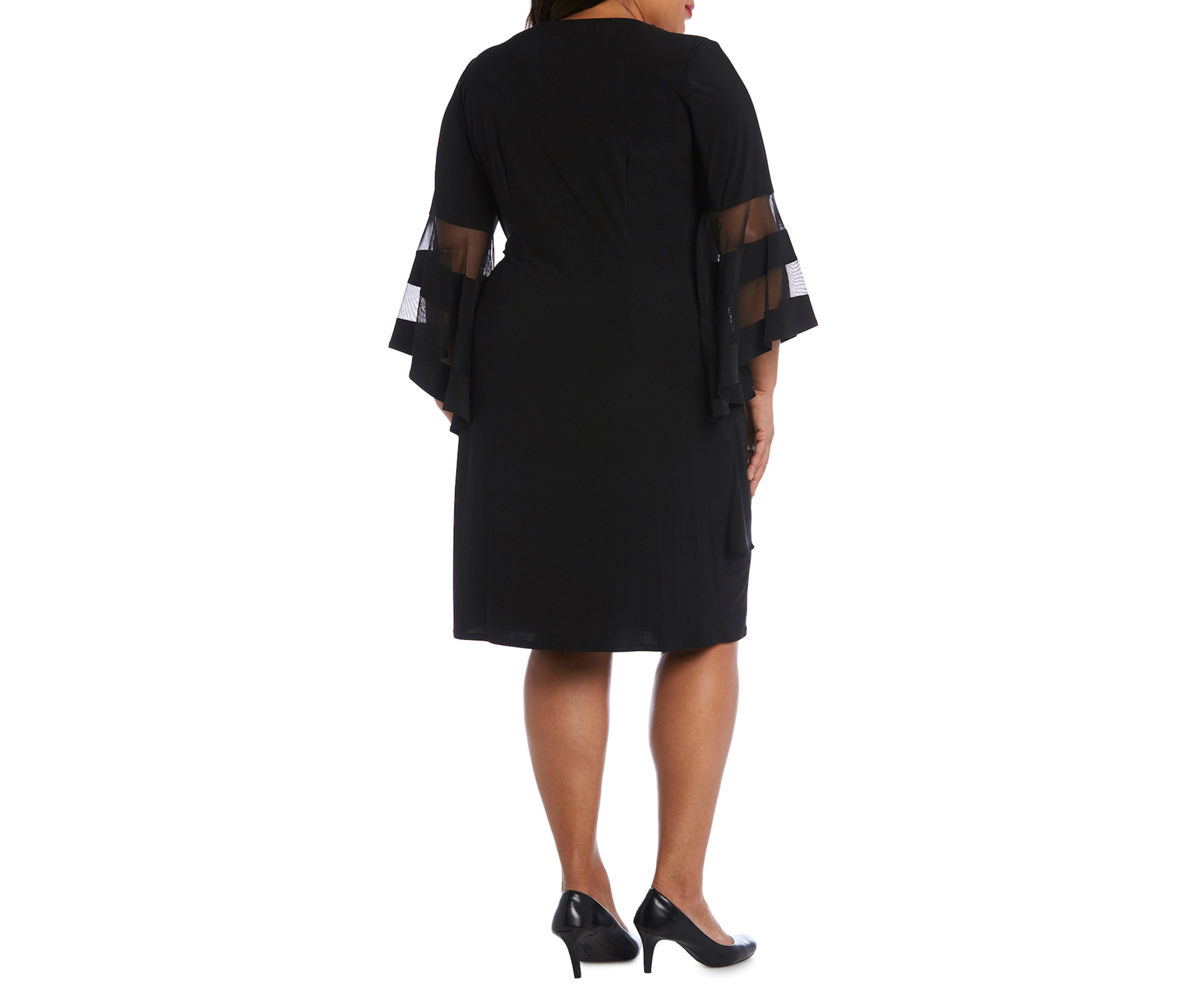 Plus Size Sheer Trim Angel Sleeve Wrap Dress