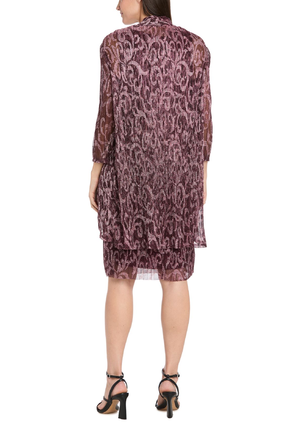 Womens Long Sleeve V-Neck Printed Chiffon Jacket Dress 