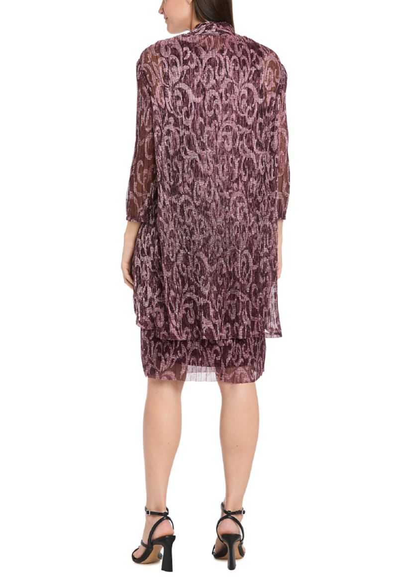 Womens Long Sleeve V-Neck Printed Chiffon Jacket Dress 