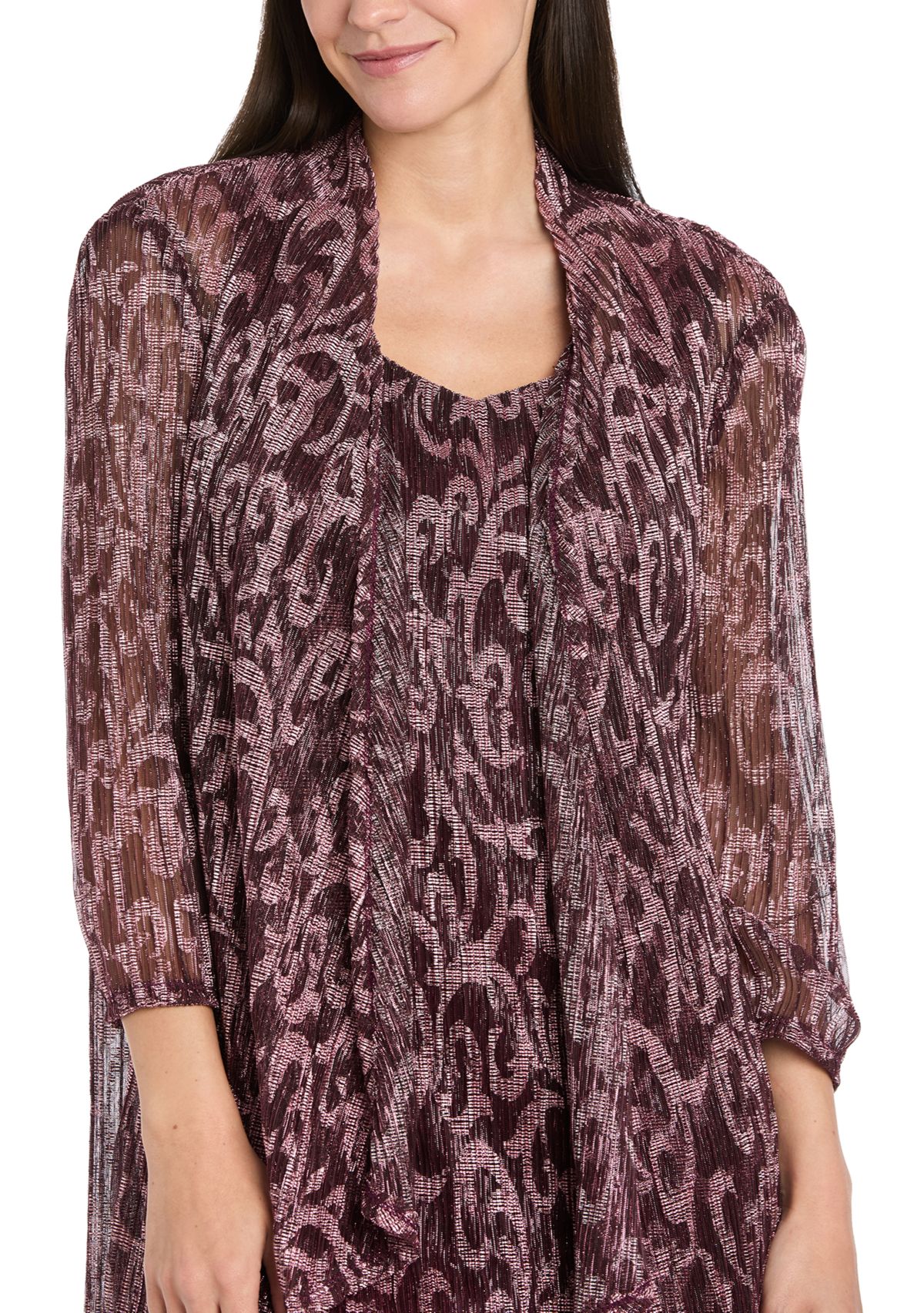 Womens Long Sleeve V-Neck Printed Chiffon Jacket Dress 