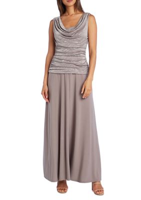 Petite One-Piece Glitter Jacquard Knit and Ruched Bodice Long Dress
