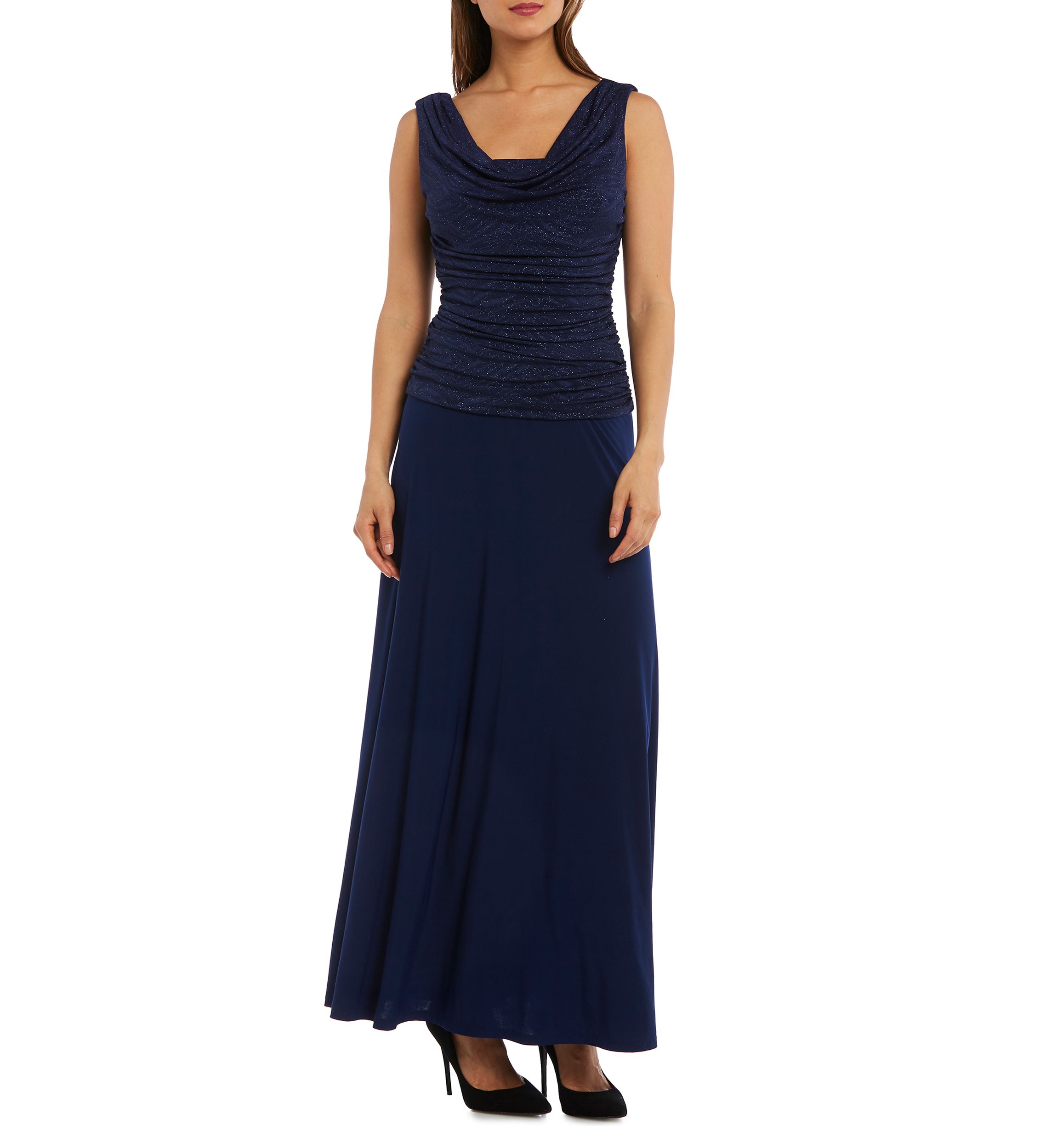 Petite One-Piece Glitter Jacquard Knit and Ruched Bodice Long Dress