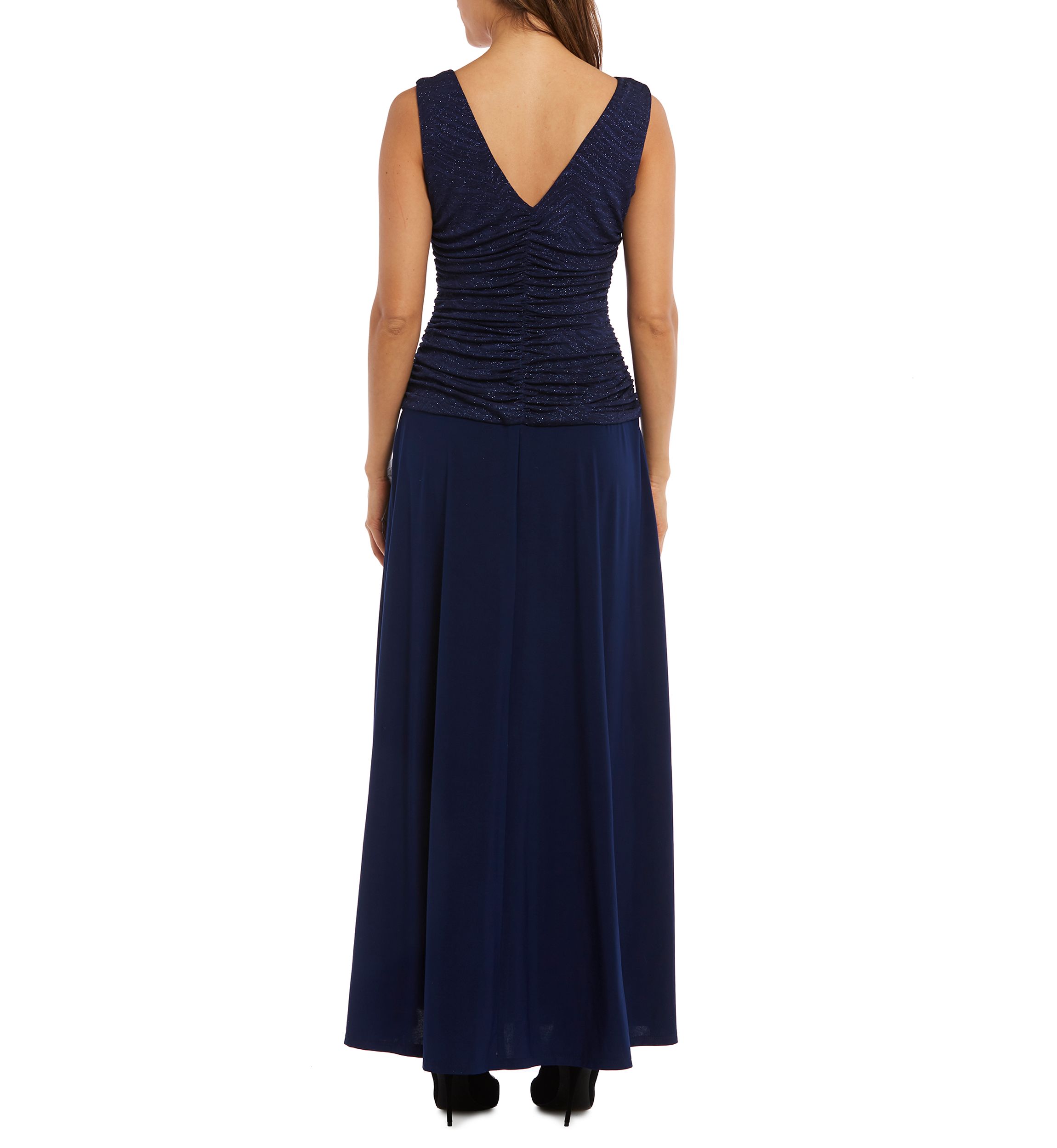 Petite One-Piece Glitter Jacquard Knit and Ruched Bodice Long Dress