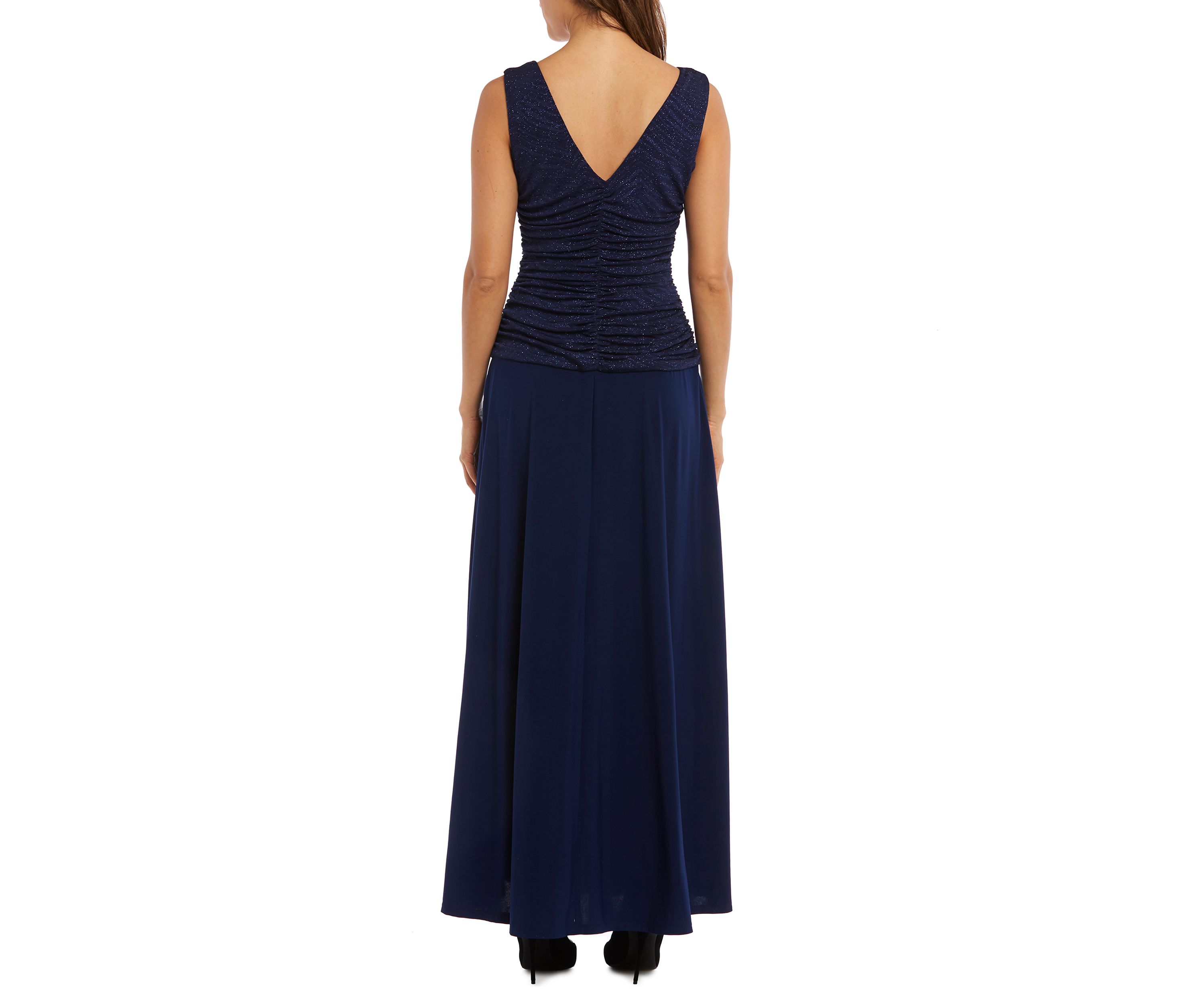 Petite One-Piece Glitter Jacquard Knit and Ruched Bodice Long Dress