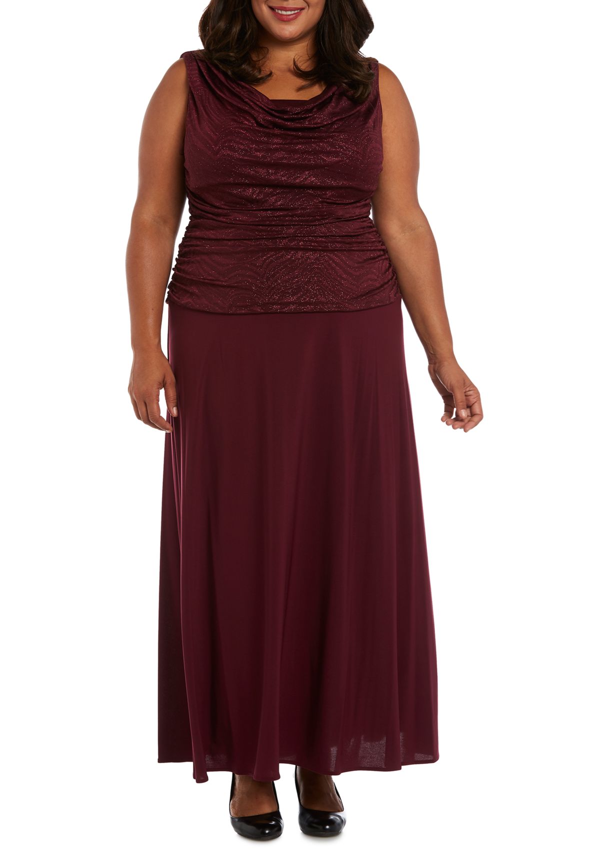 1Pc Glitter Jacquard Knit And Oty Ruched Bodice Long Dress