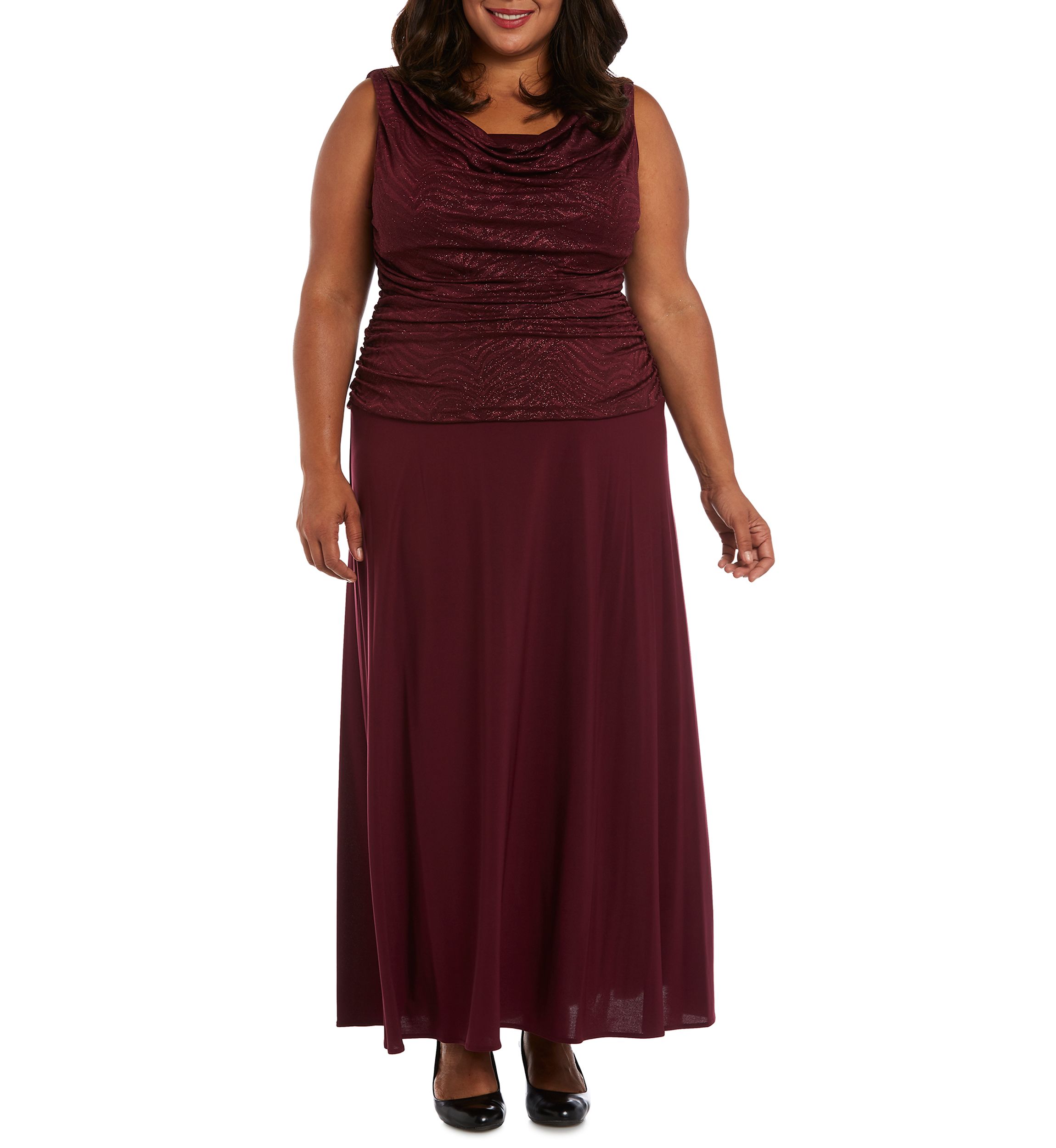 1Pc Glitter Jacquard Knit And Oty Ruched Bodice Long Dress