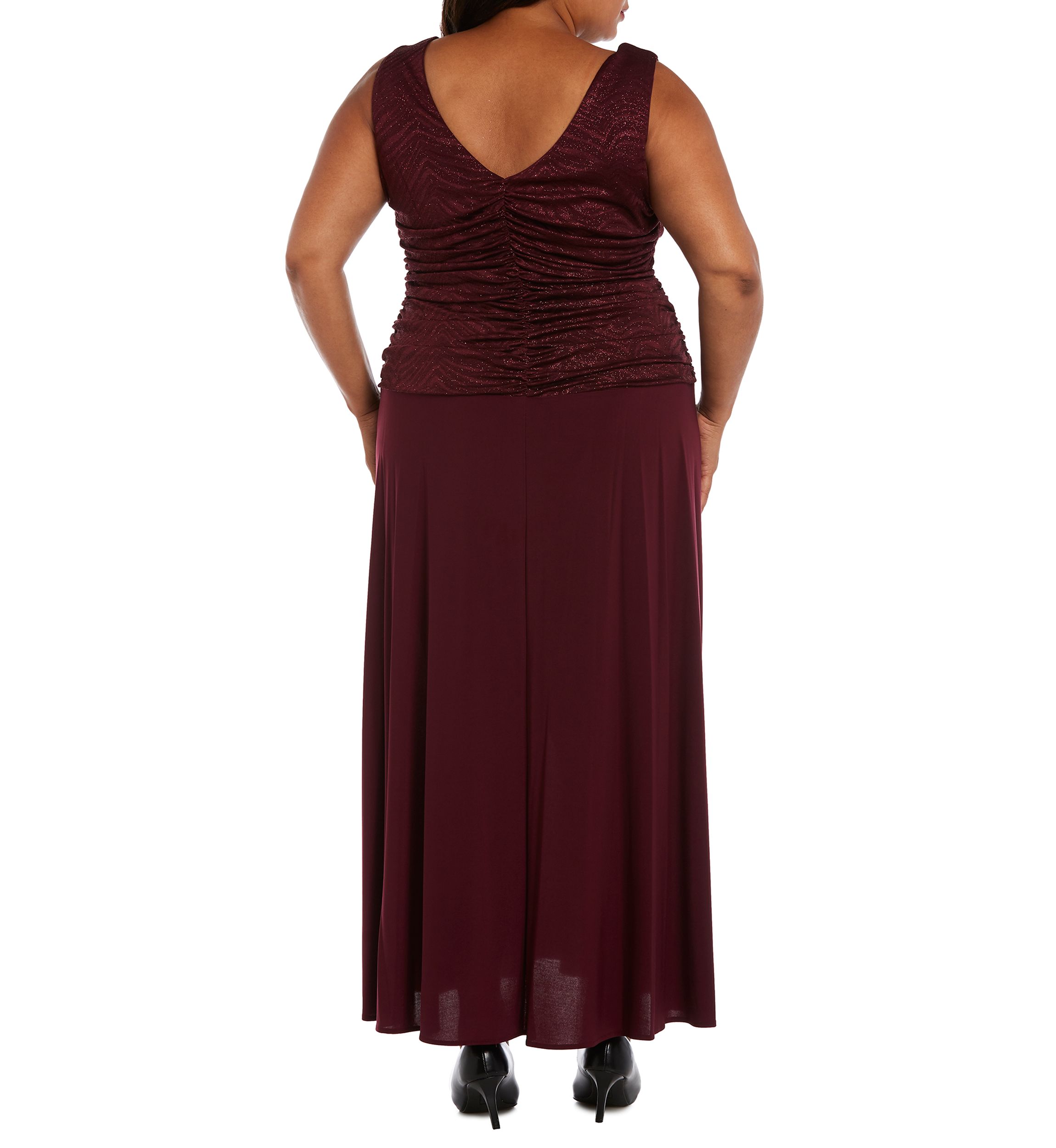 1Pc Glitter Jacquard Knit And Oty Ruched Bodice Long Dress