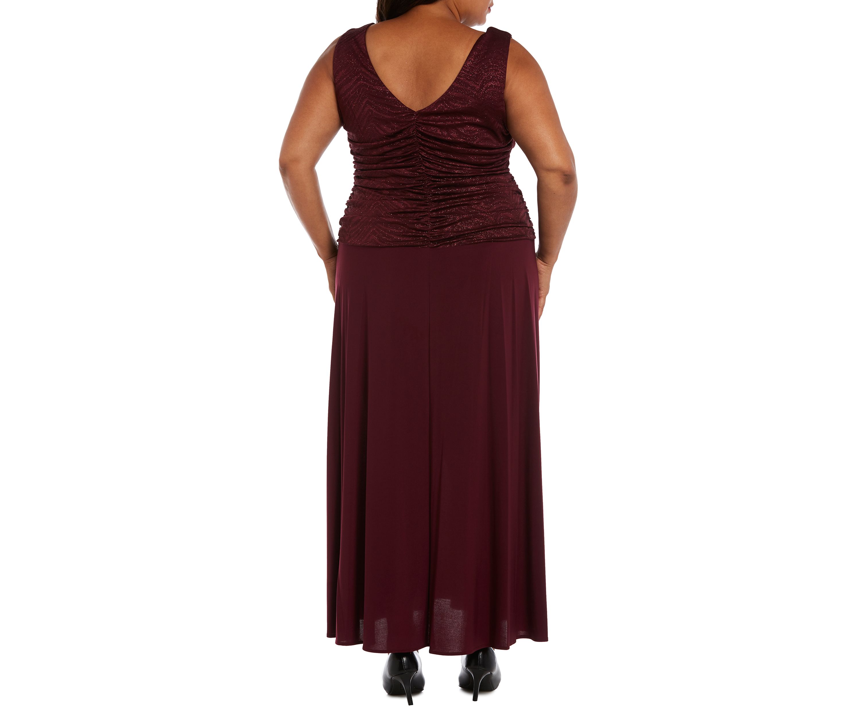 1Pc Glitter Jacquard Knit And Oty Ruched Bodice Long Dress