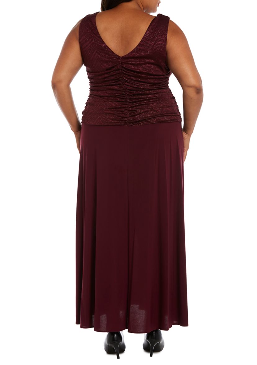 1Pc Glitter Jacquard Knit And Oty Ruched Bodice Long Dress