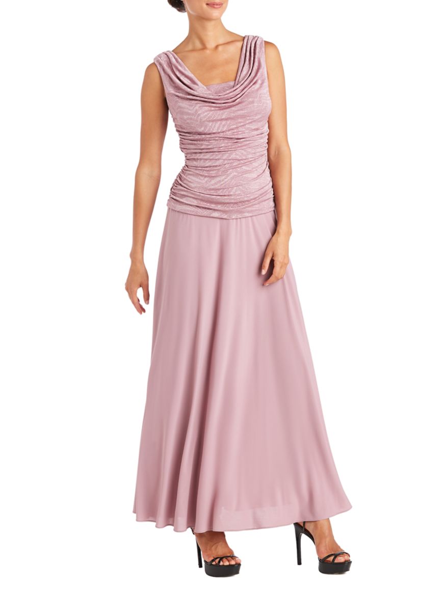 1Pc Glitter Jacquard Knit And Oty Ruched Bodice Long Dress