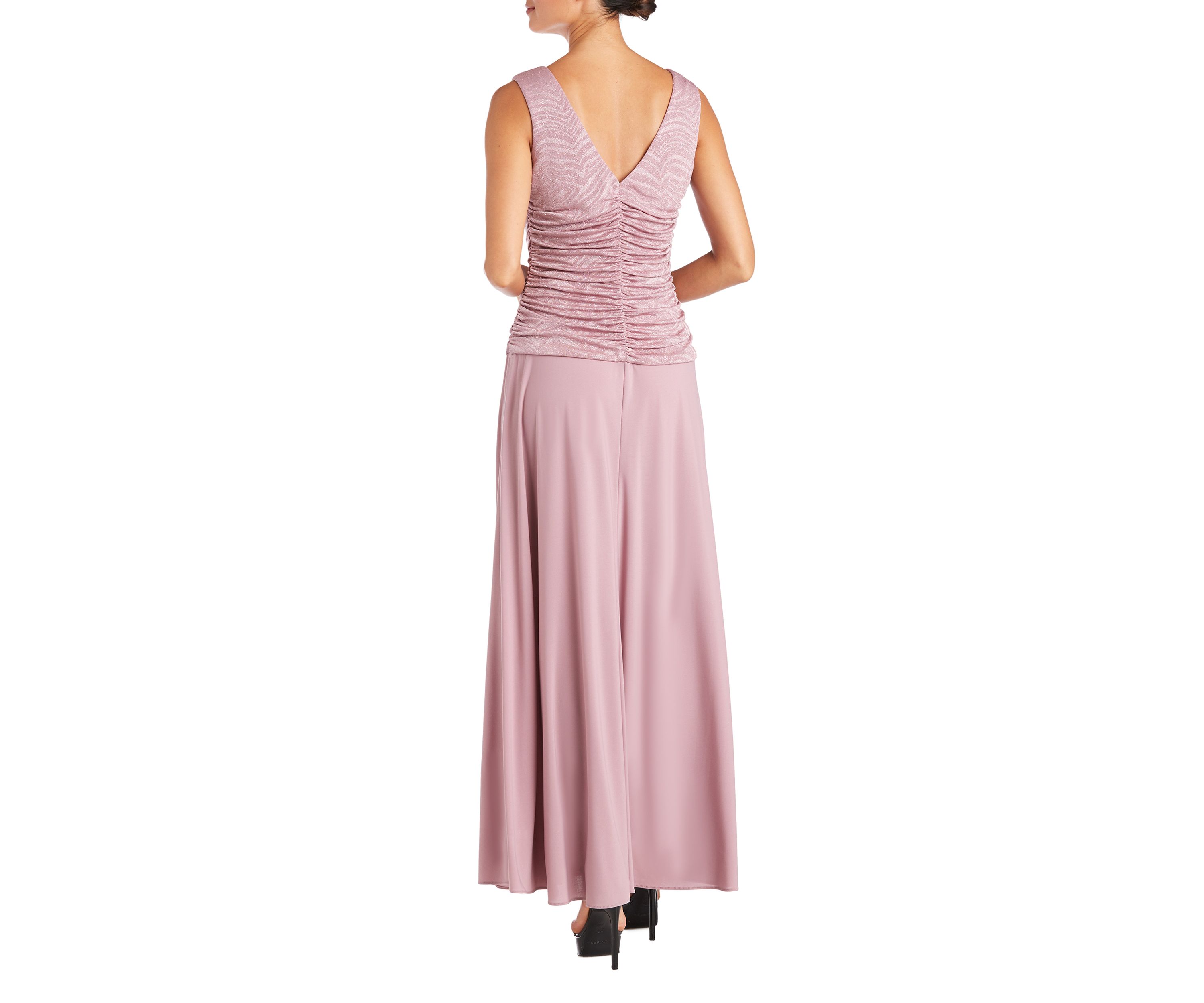 1Pc Glitter Jacquard Knit And Oty Ruched Bodice Long Dress