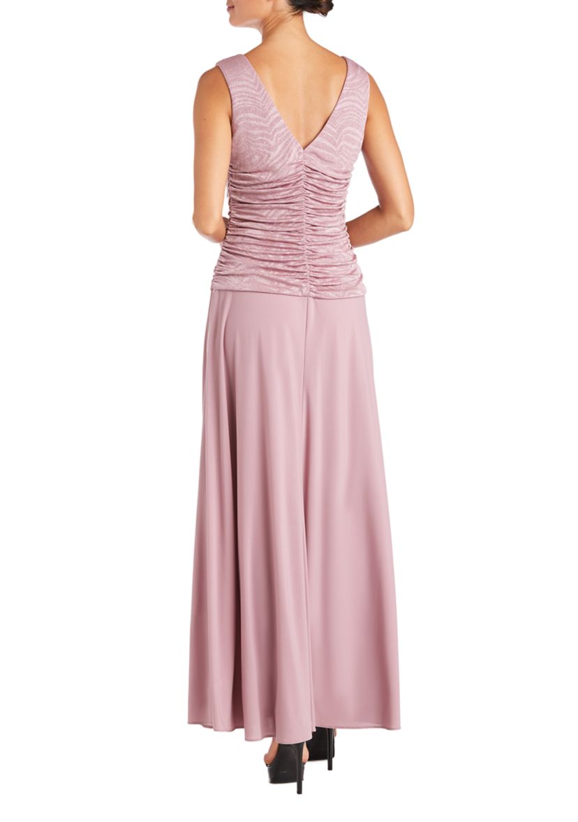 1Pc Glitter Jacquard Knit And Oty Ruched Bodice Long Dress