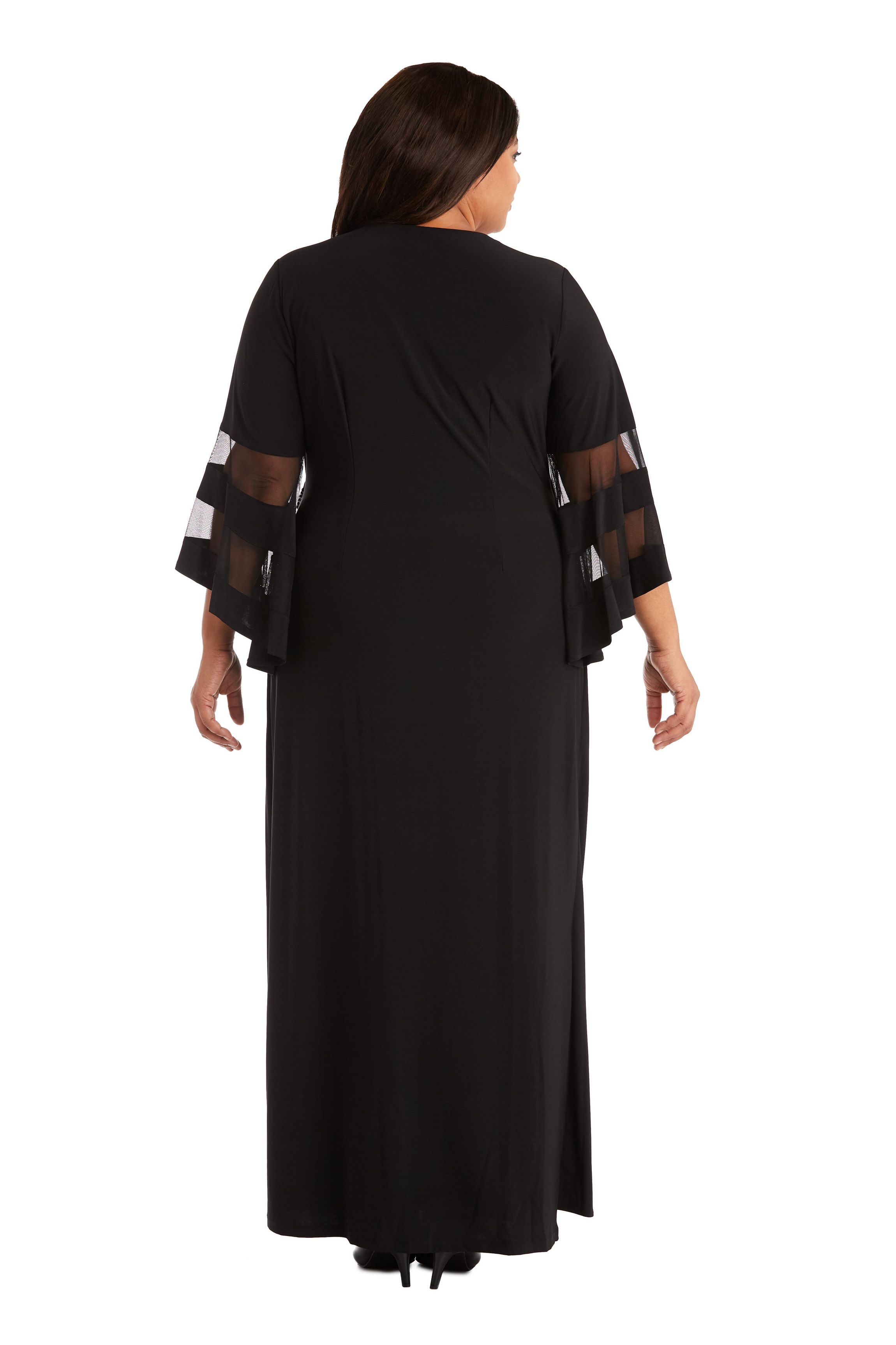Womens Sheer Trim Angel Sleeve Long Wrap Dress