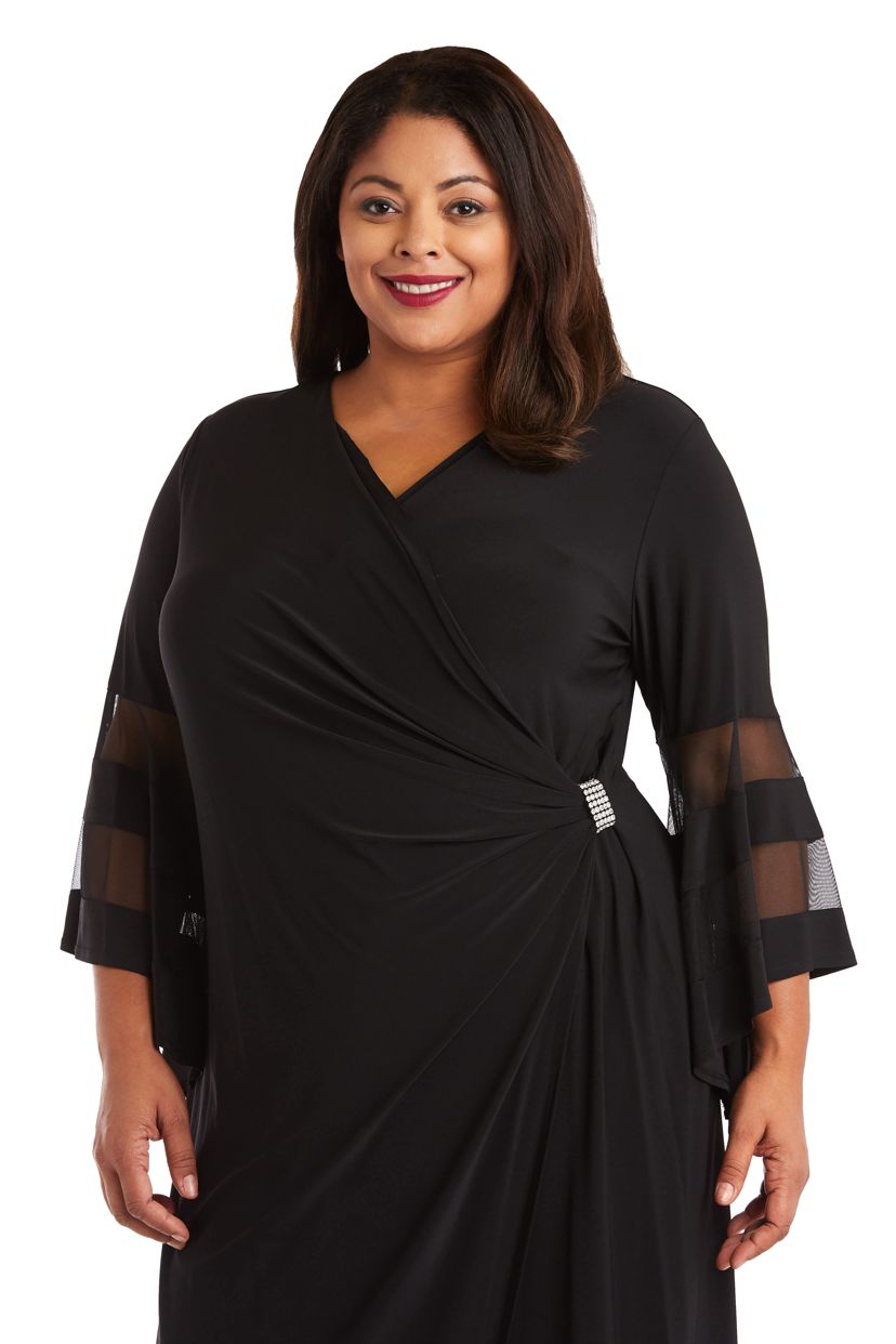 Womens Sheer Trim Angel Sleeve Long Wrap Dress