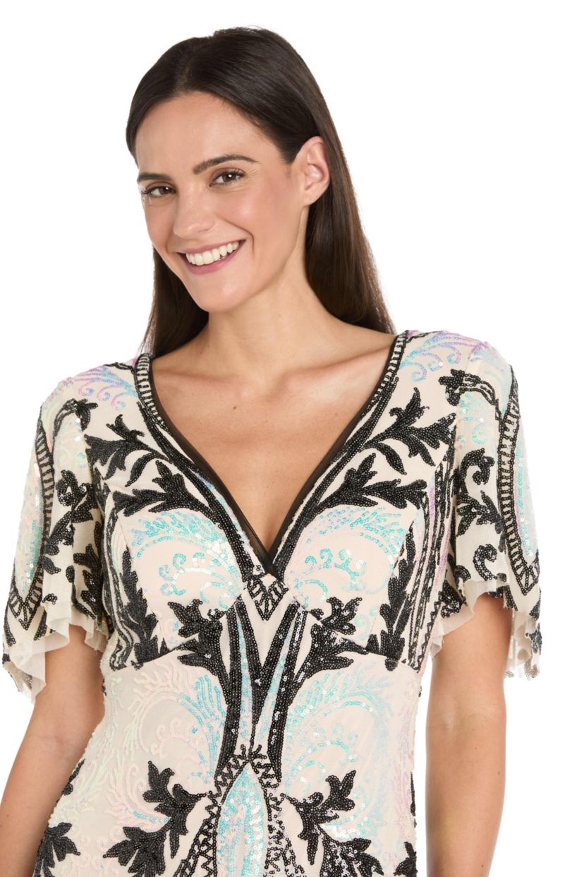 Embellished Iridescent Sequin Long Dress