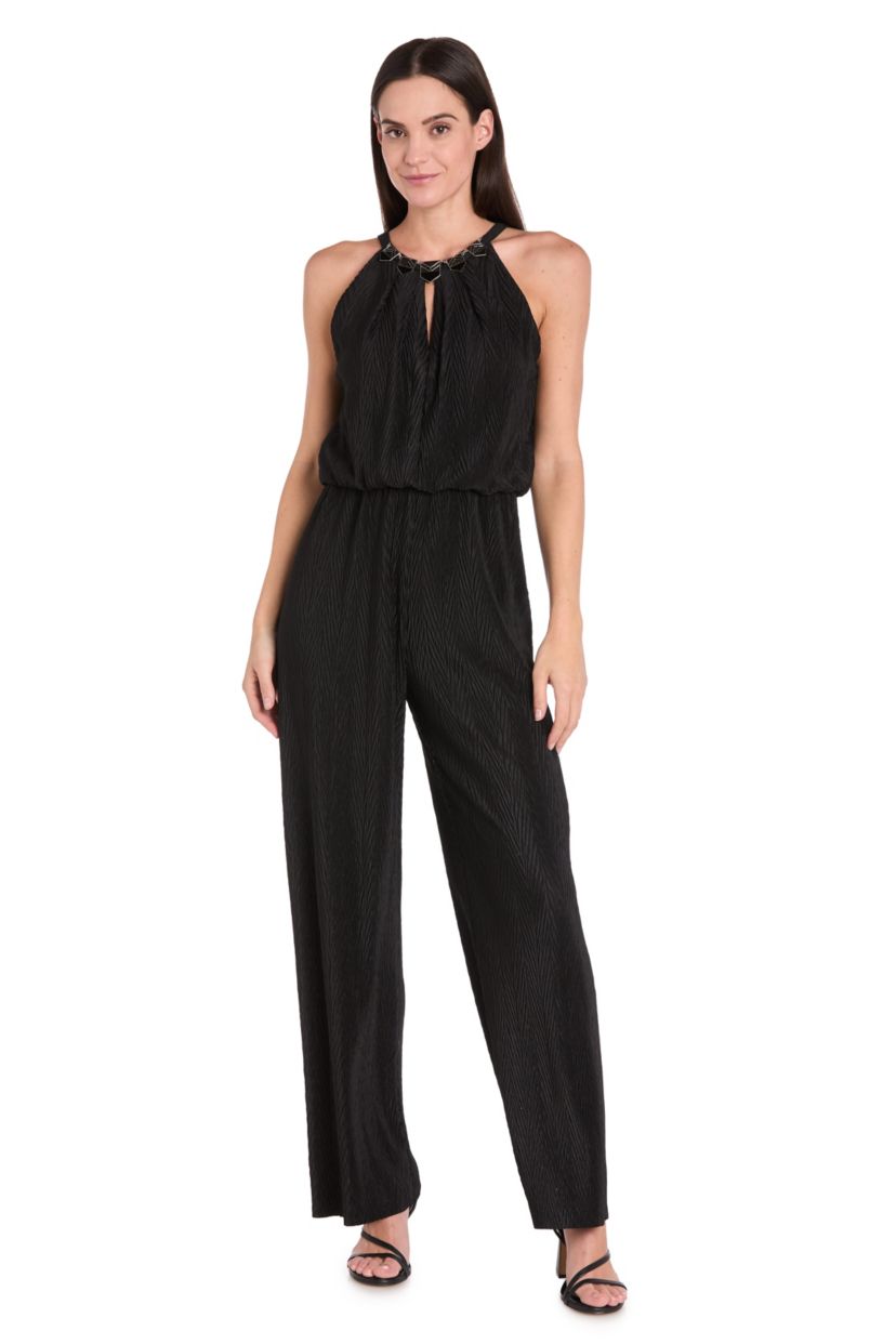 Missy 1Pc Herringbone Jumpsuit with Necklace