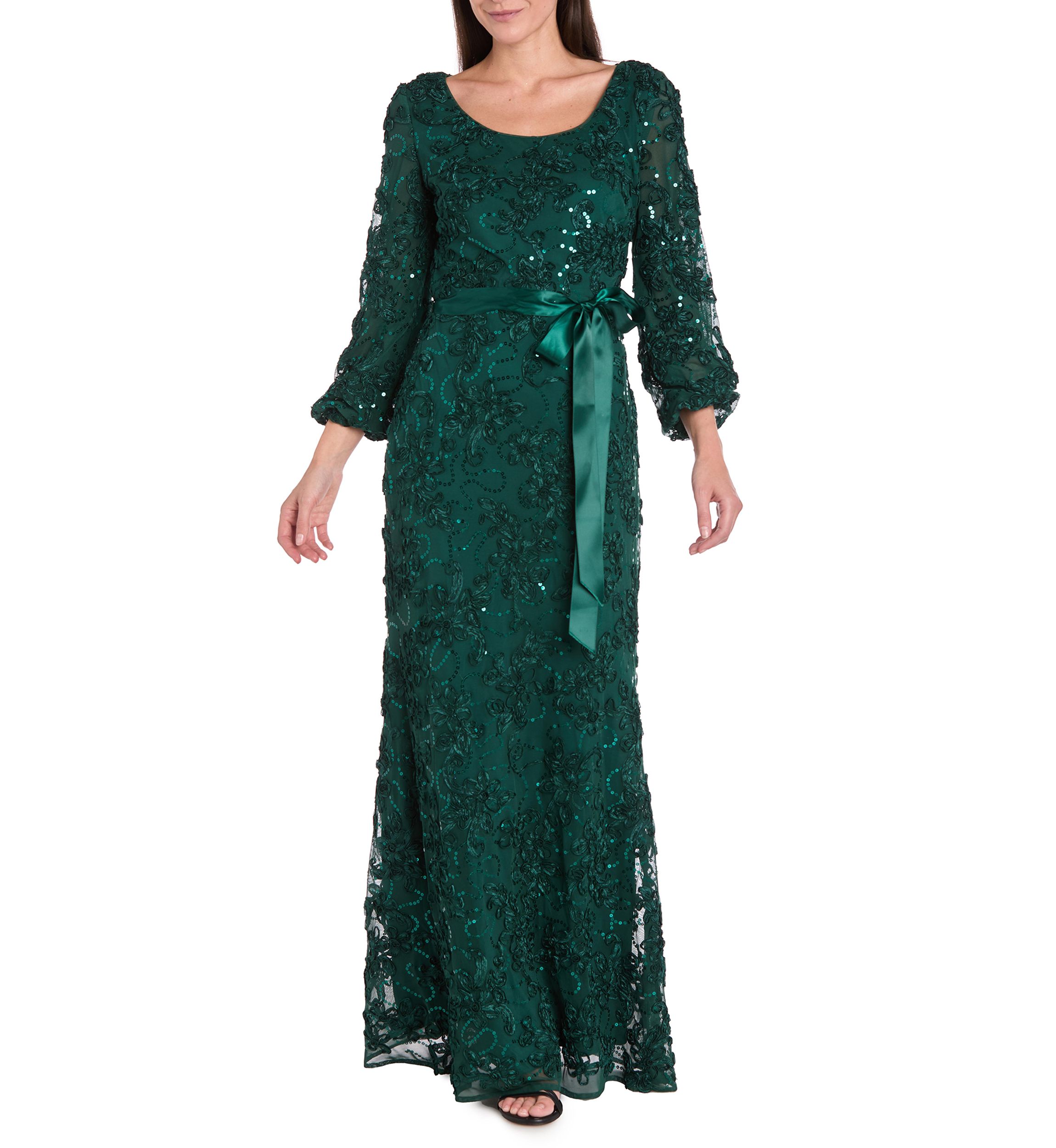 Womens Long Sleeve Crew Neck Solid Lace Gown