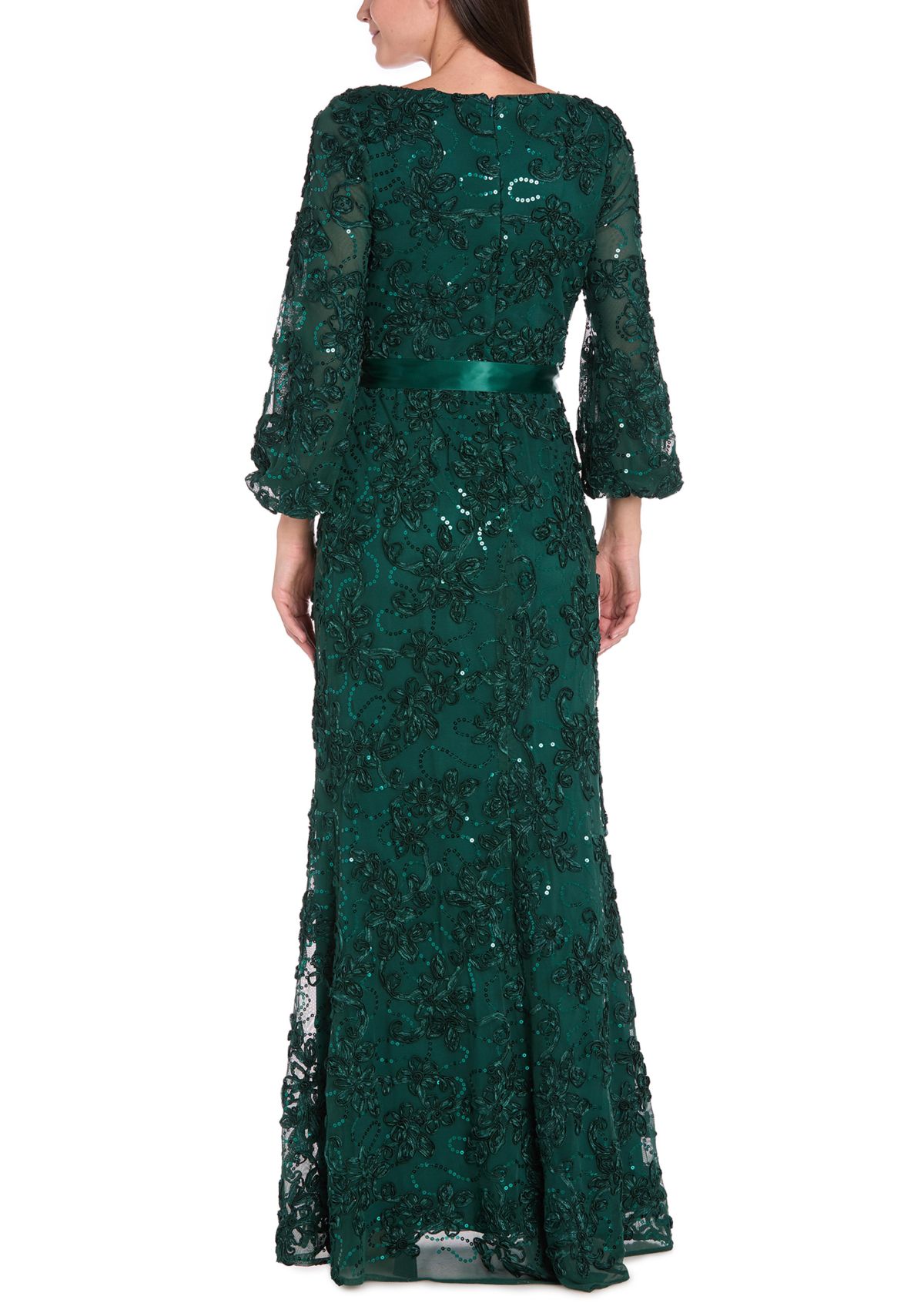 Womens Long Sleeve Crew Neck Solid Lace Gown