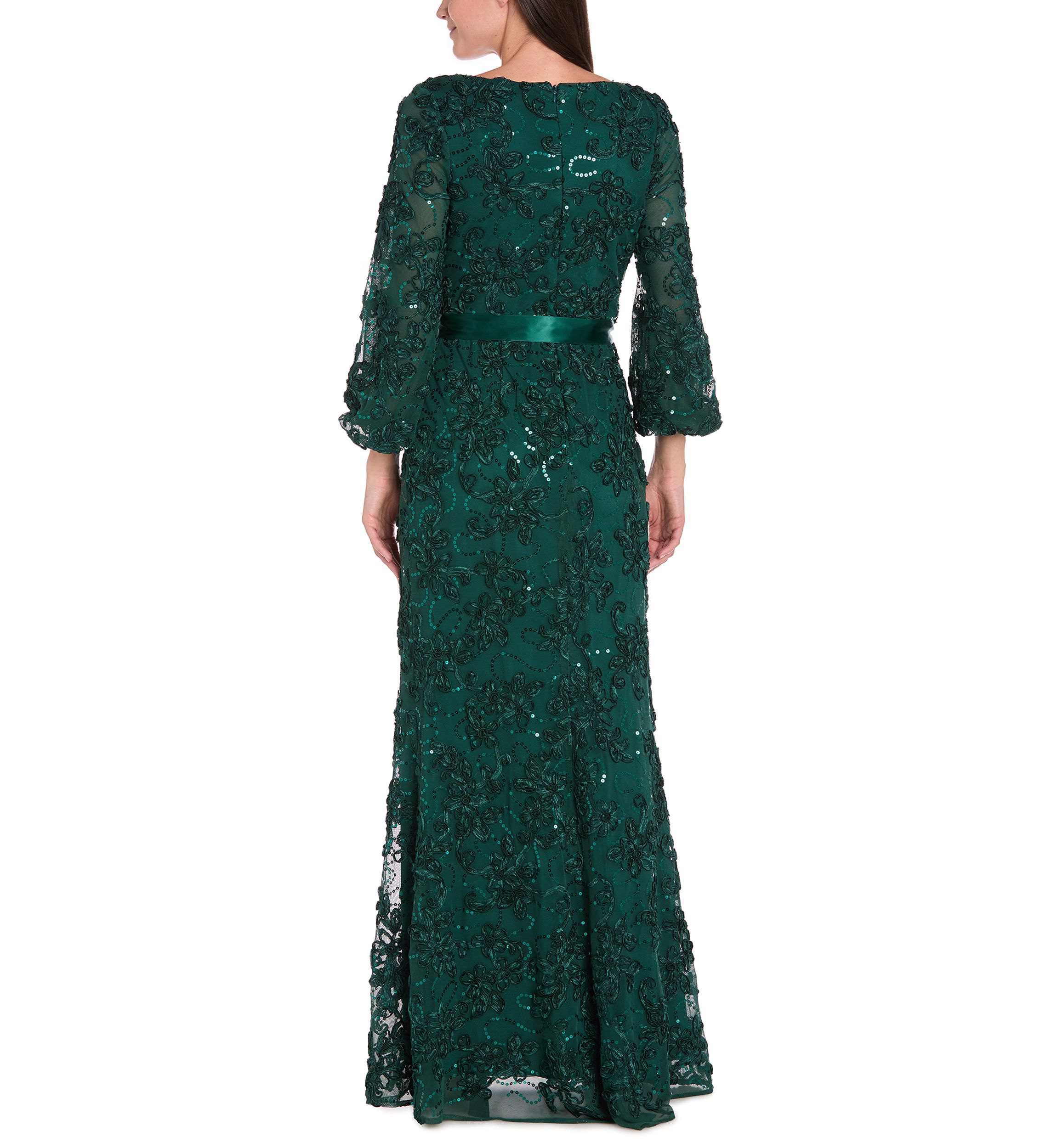 Womens Long Sleeve Crew Neck Solid Lace Gown