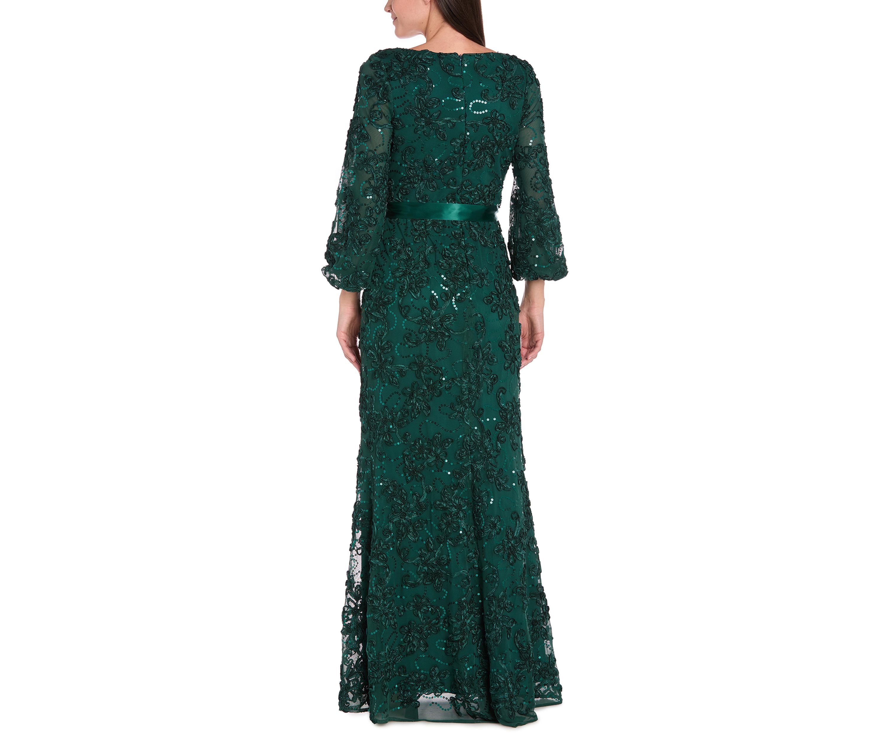 Womens Long Sleeve Crew Neck Solid Lace Gown