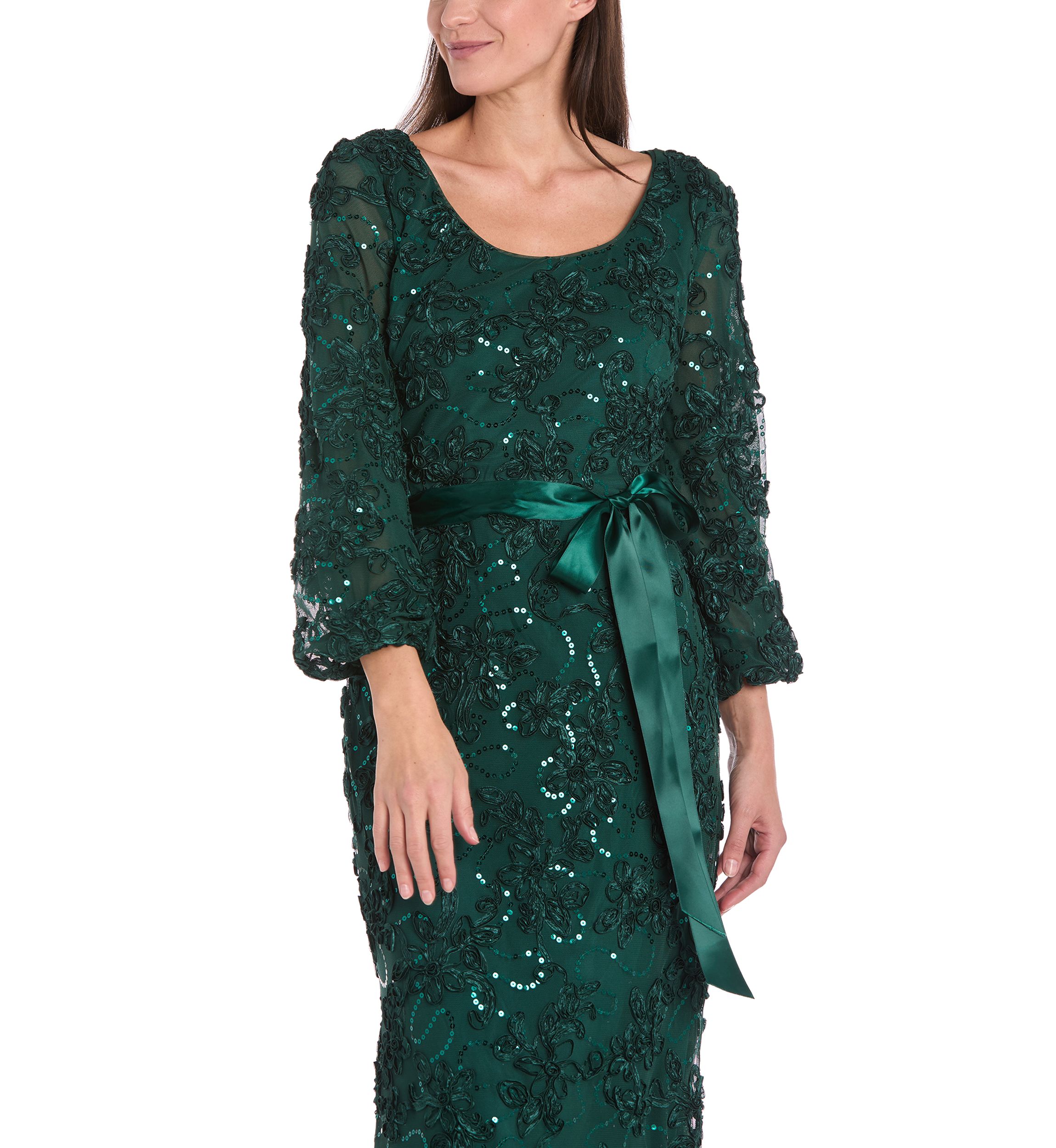 Womens Long Sleeve Crew Neck Solid Lace Gown