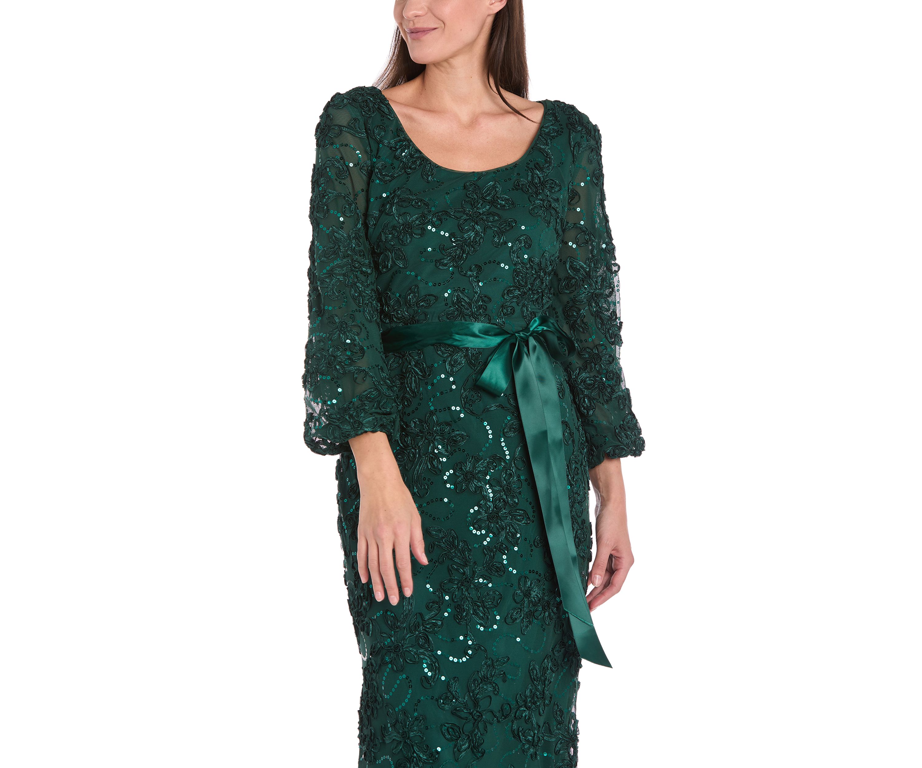 Womens Long Sleeve Crew Neck Solid Lace Gown