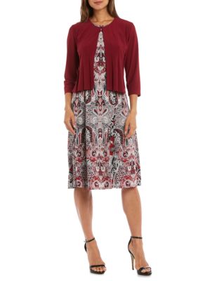 R & M Richards Solid Jacket and Printed Dress Set | belk