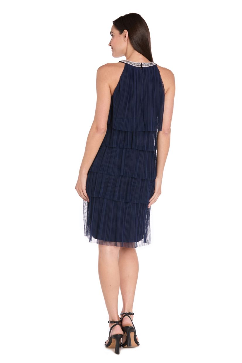 Pleated Mesh Tiered Short Dress
