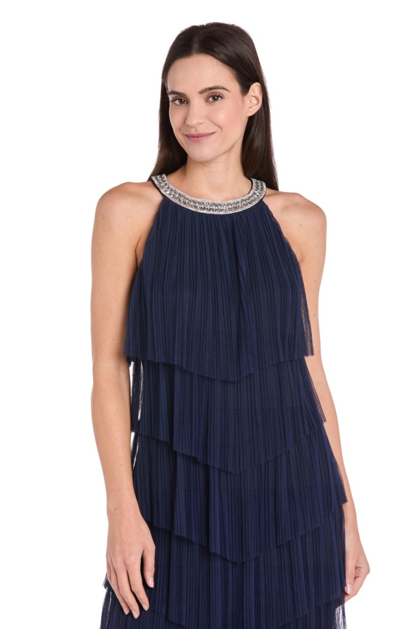 Pleated Mesh Tiered Short Dress